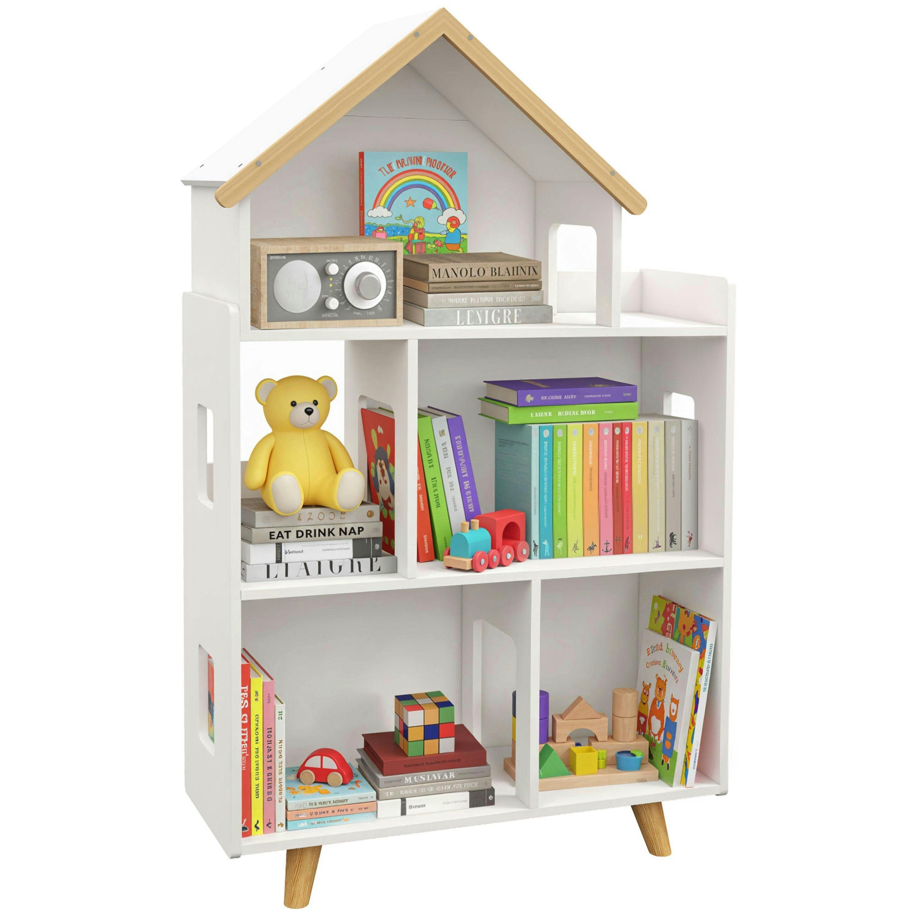 ZONEKIZ Toy Storage Shelf, 3 Tier Children Bookcase, Kids Bookshelf with Six Cubes, for Playroom, Nursery, Bedroom, Kids Room - White , view 2 of 6