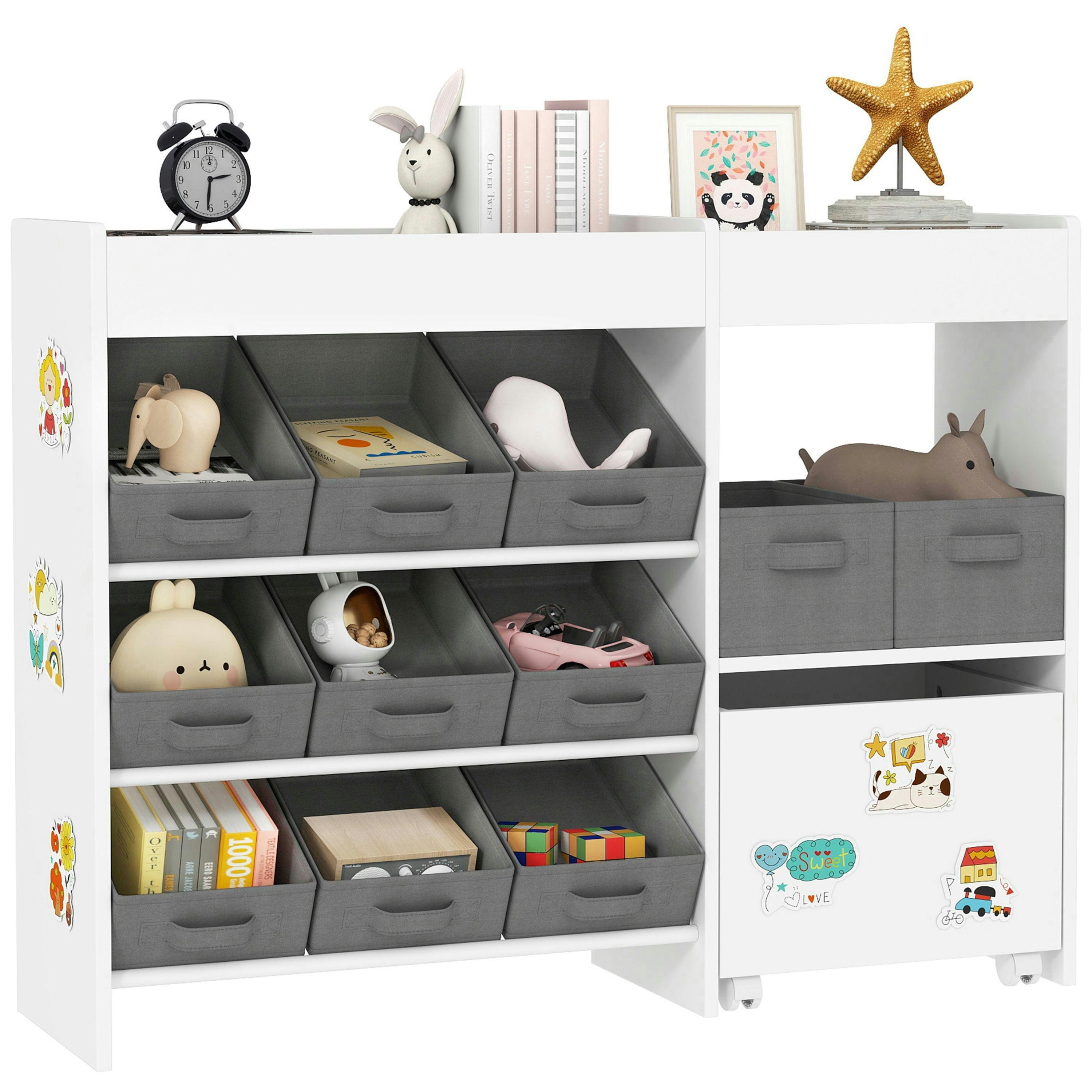 AIYAPLAY Kids Toy Storage Unit, Toy Box Organiser, 11 Fabric Bins White , view 2 of 6