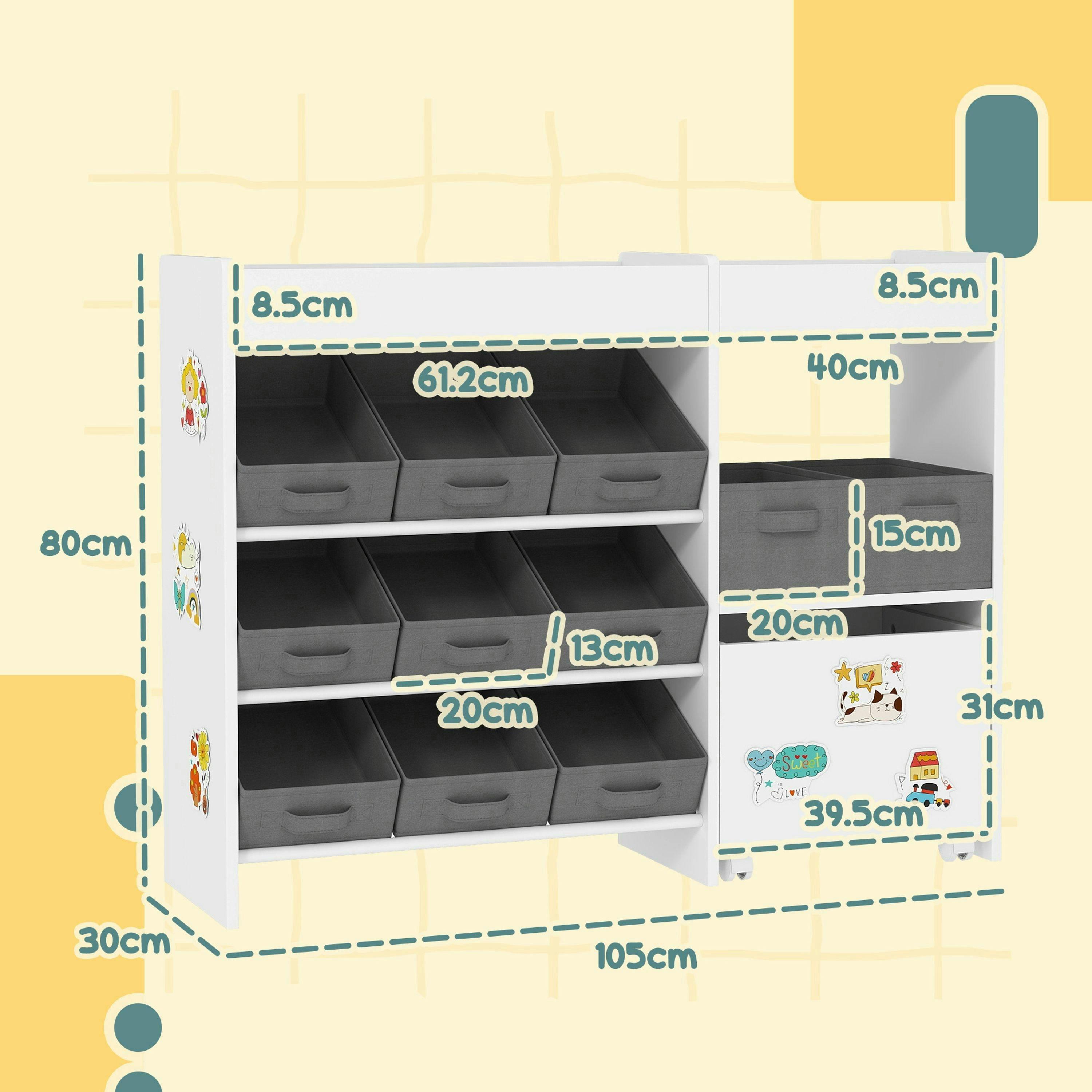 AIYAPLAY Kids Toy Storage Unit, Toy Box Organiser, 11 Fabric Bins White , view 3 of 6