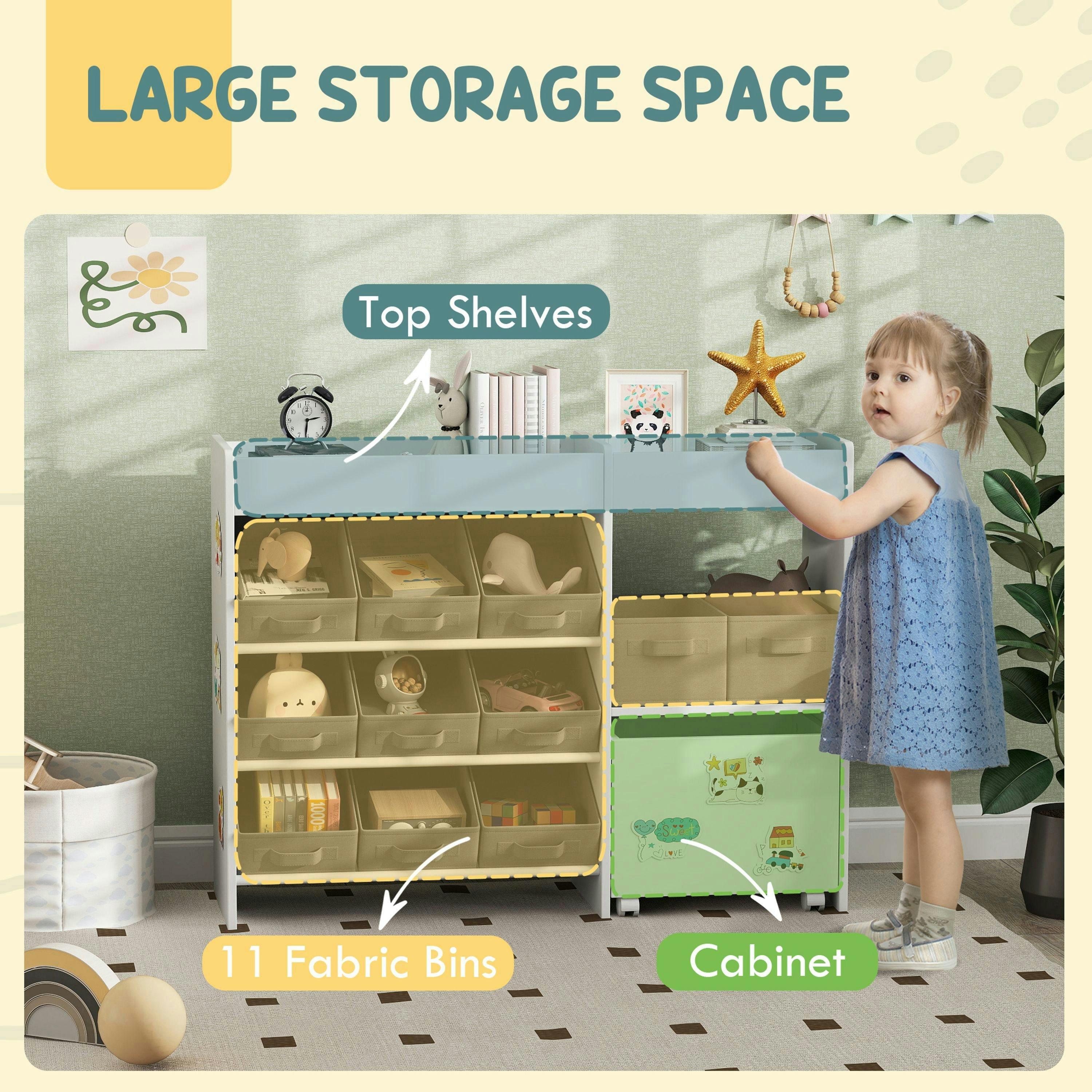 AIYAPLAY Kids Toy Storage Unit, Toy Box Organiser, 11 Fabric Bins White , view 4 of 6