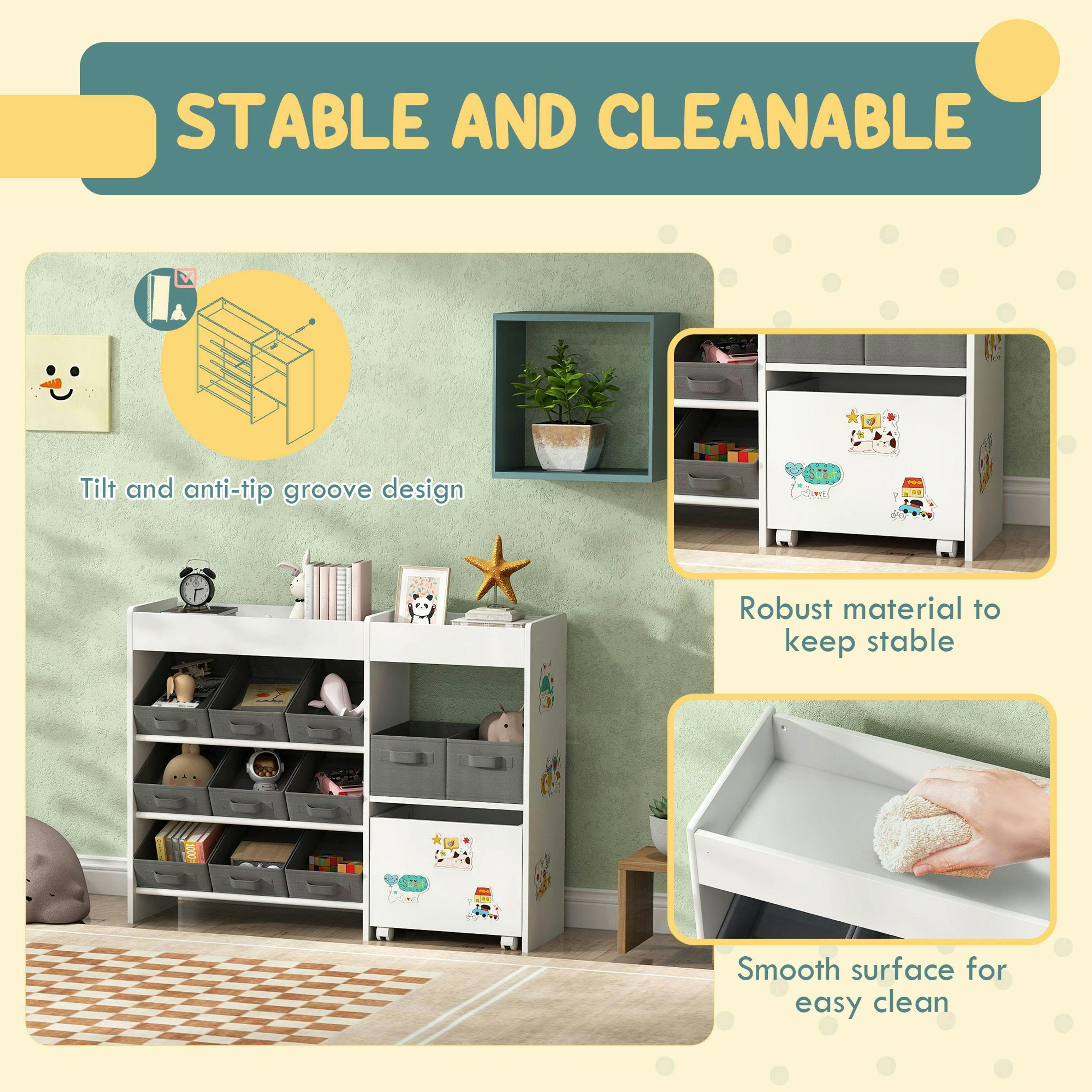 AIYAPLAY Kids Toy Storage Unit, Toy Box Organiser, 11 Fabric Bins White , view 5 of 6