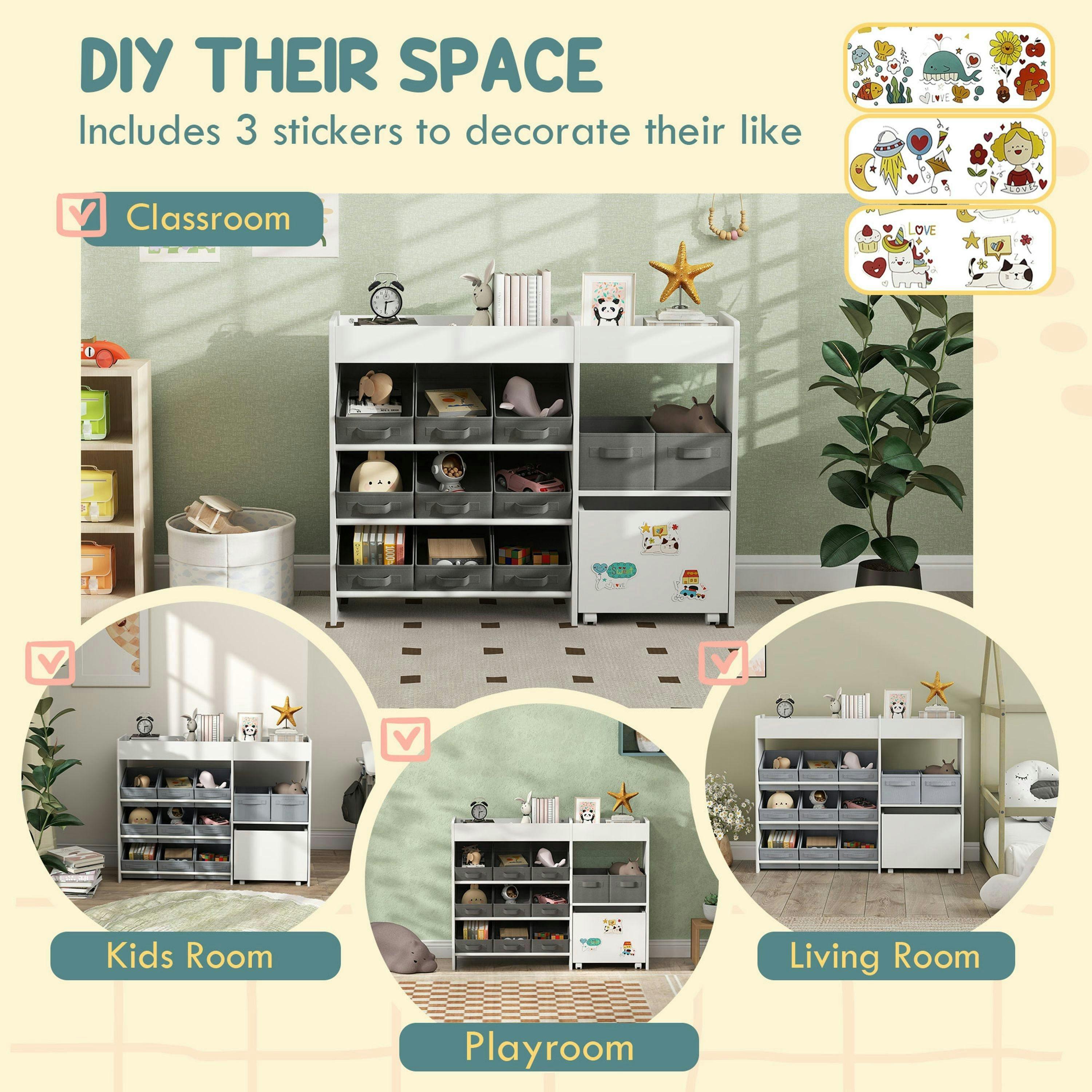 AIYAPLAY Kids Toy Storage Unit, Toy Box Organiser, 11 Fabric Bins White , view 6 of 6