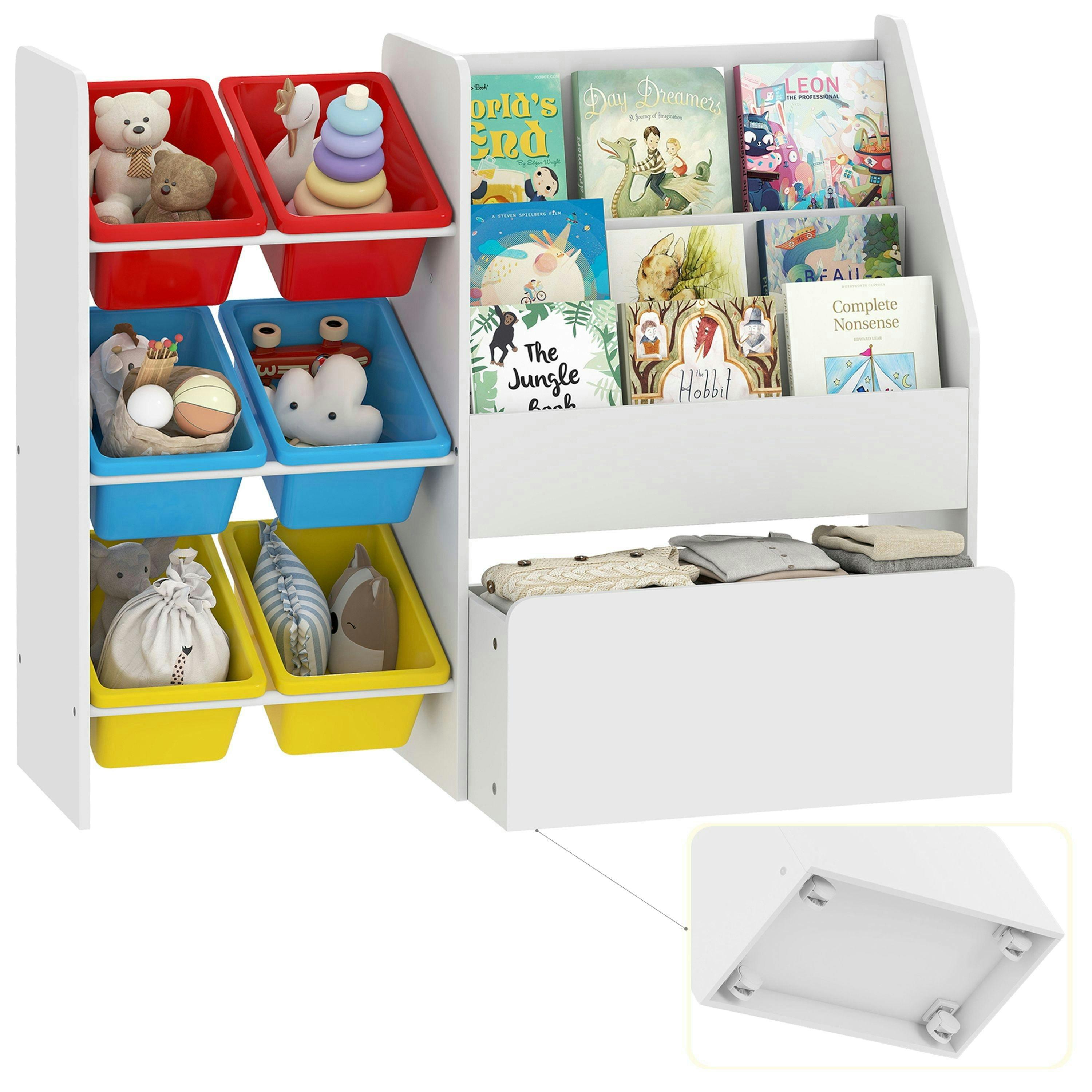 AIYAPLAY Toy Storage Unit, 3-Tier Shelf, 6 Bins, Large Box, Multicoloured , view 2 of 6