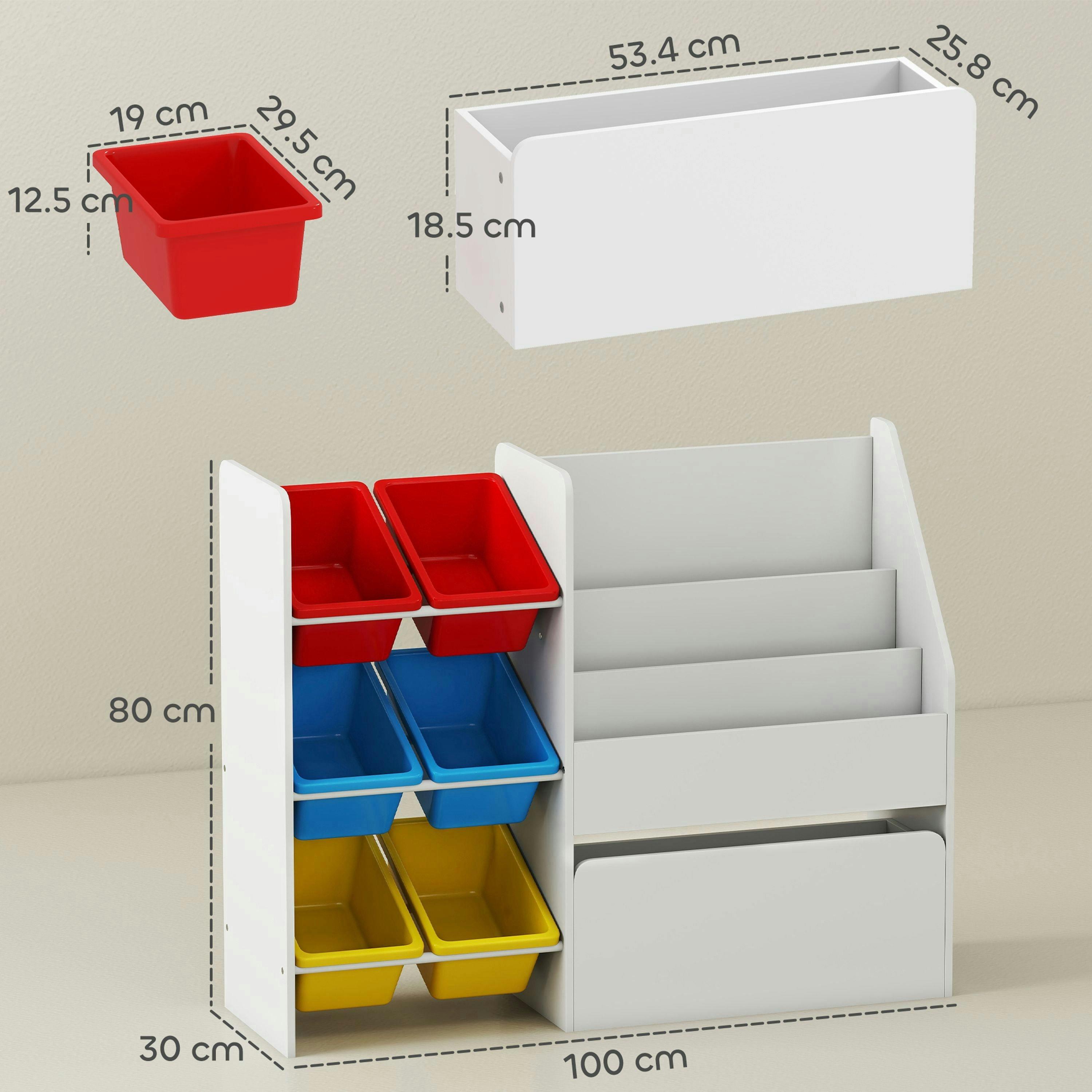 AIYAPLAY Toy Storage Unit, 3-Tier Shelf, 6 Bins, Large Box, Multicoloured , view 3 of 6