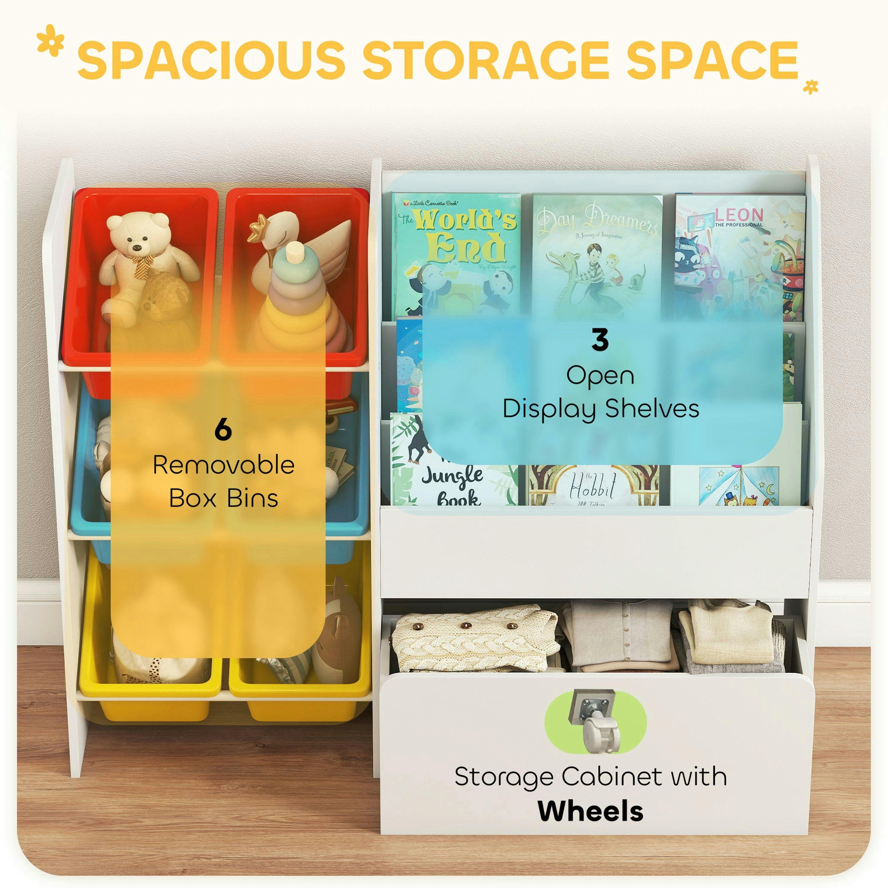 AIYAPLAY Toy Storage Unit, 3-Tier Shelf, 6 Bins, Large Box, Multicoloured , view 4 of 6