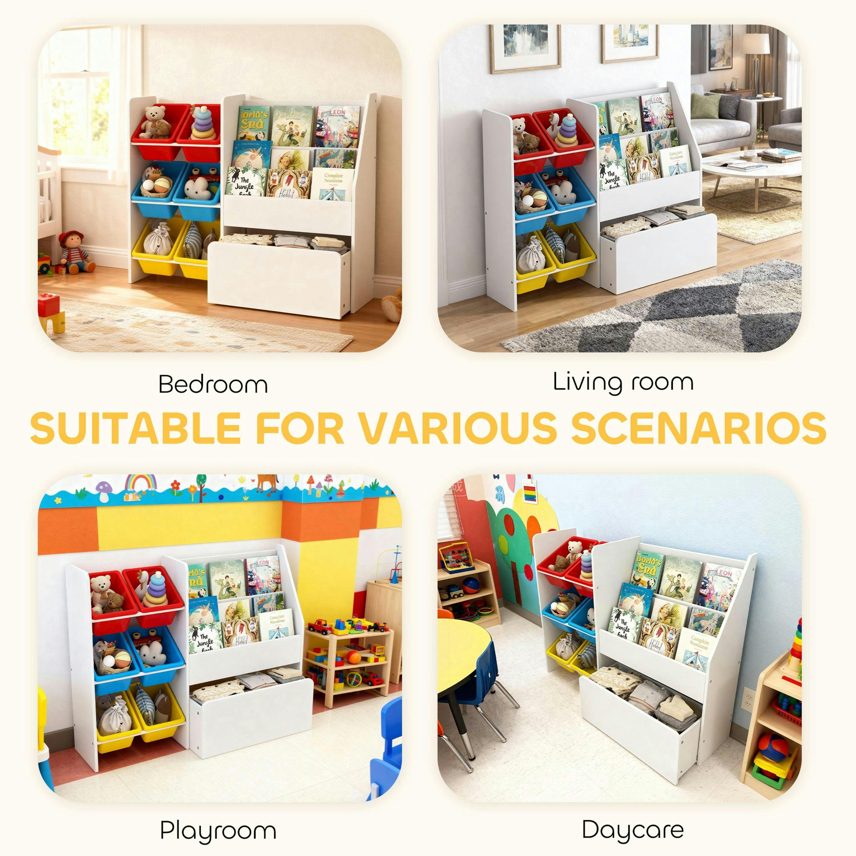 AIYAPLAY Toy Storage Unit, 3-Tier Shelf, 6 Bins, Large Box, Multicoloured , view 6 of 6
