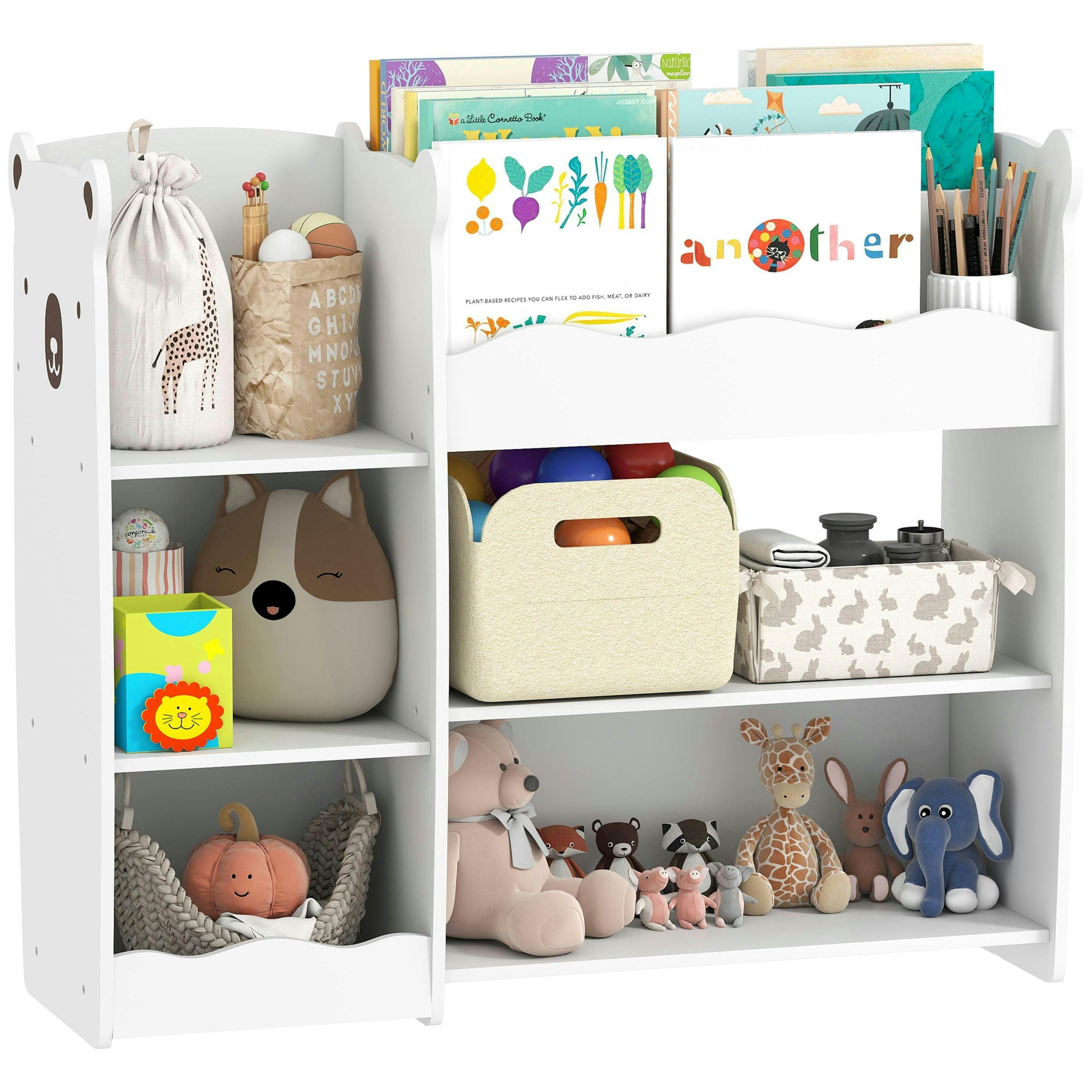 AIYAPLAY Kids Toy Storage Unit, 3 Tier Bear Design Kids Bookshelf, Toy Organiser with Open Shelves, for Bedroom, Nursery, Playroom, White , view 2 of 6