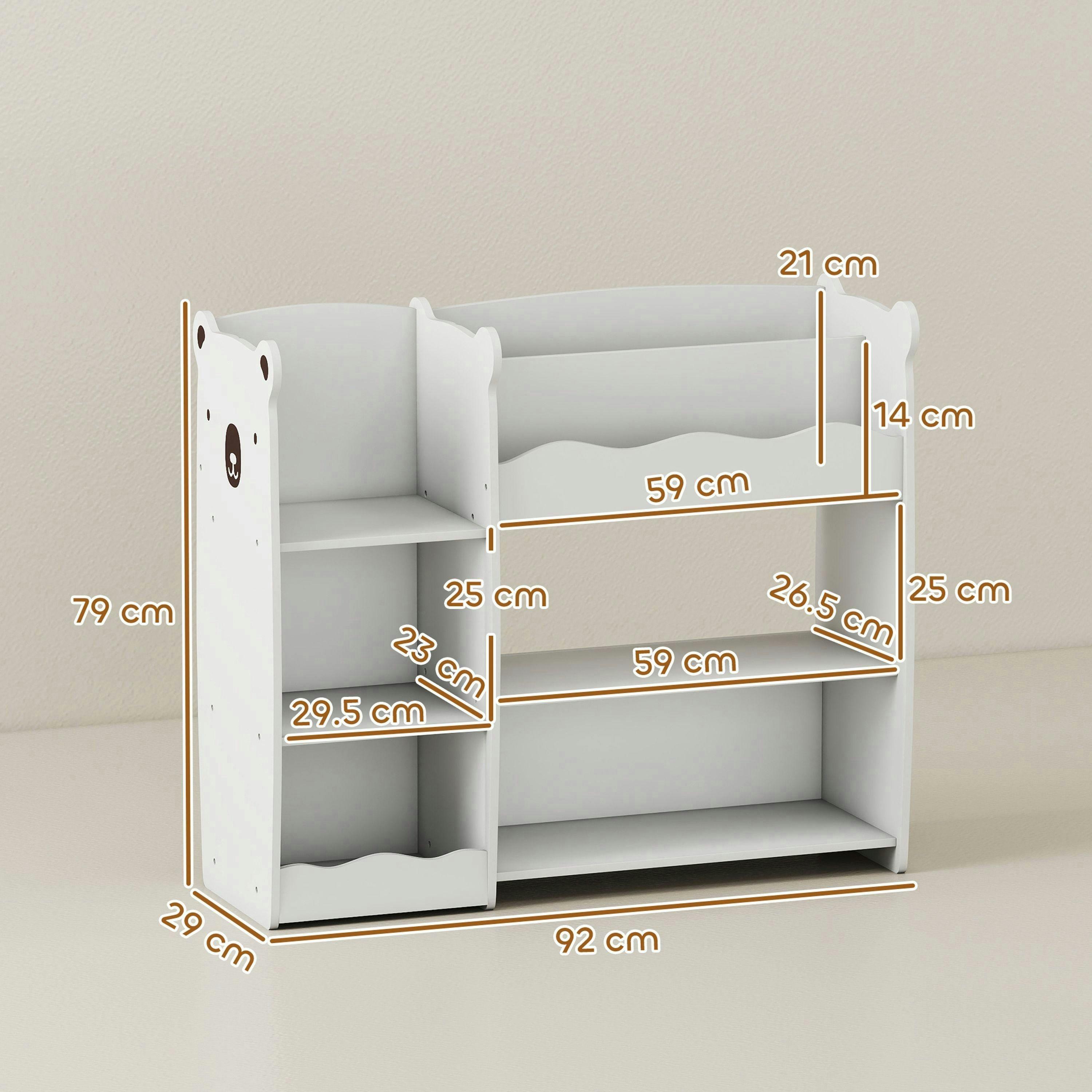 AIYAPLAY Kids Toy Storage Unit, 3 Tier Bear Design Kids Bookshelf, Toy Organiser with Open Shelves, for Bedroom, Nursery, Playroom, White , view 3 of 6