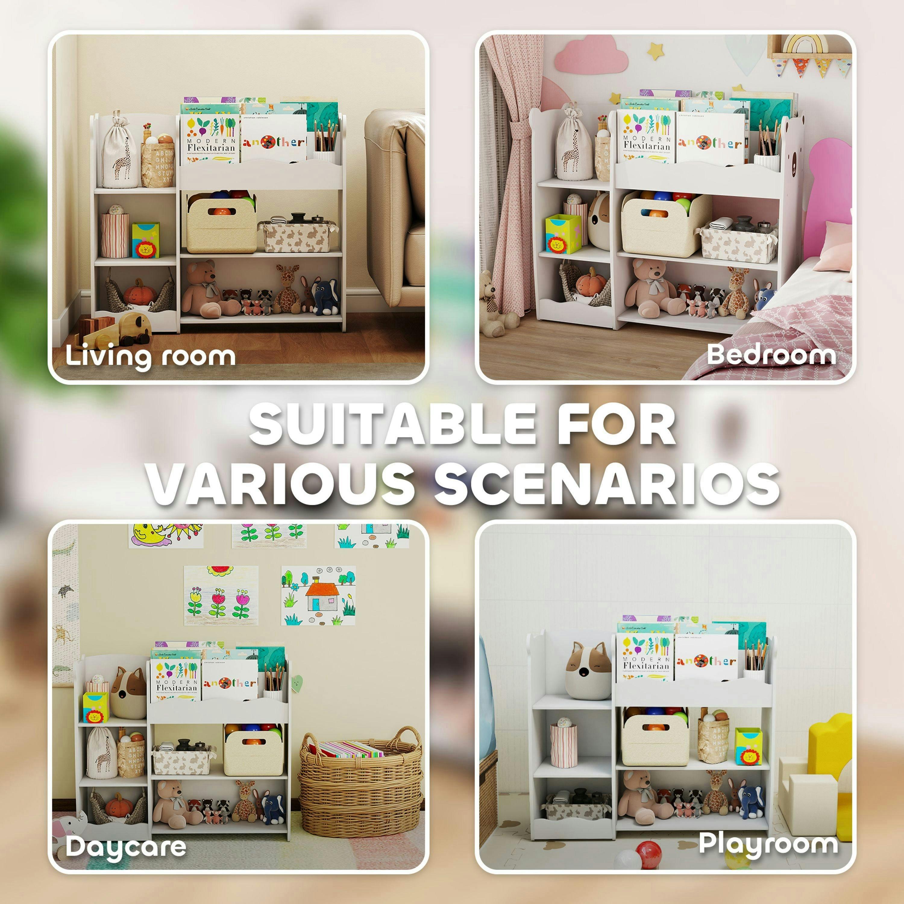 AIYAPLAY Kids Toy Storage Unit, 3 Tier Bear Design Kids Bookshelf, Toy Organiser with Open Shelves, for Bedroom, Nursery, Playroom, White , view 5 of 6