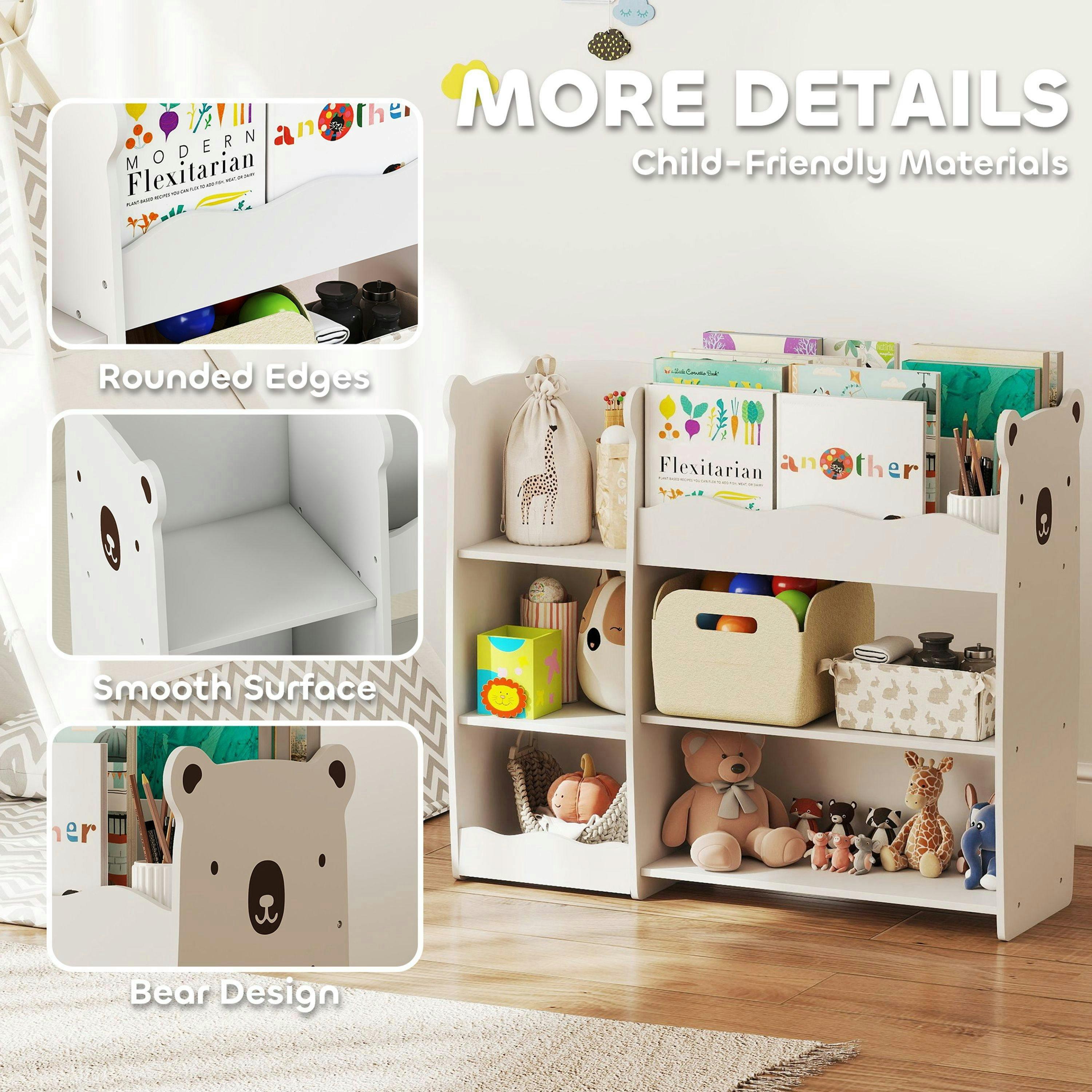 AIYAPLAY Kids Toy Storage Unit, 3 Tier Bear Design Kids Bookshelf, Toy Organiser with Open Shelves, for Bedroom, Nursery, Playroom, White , view 6 of 6