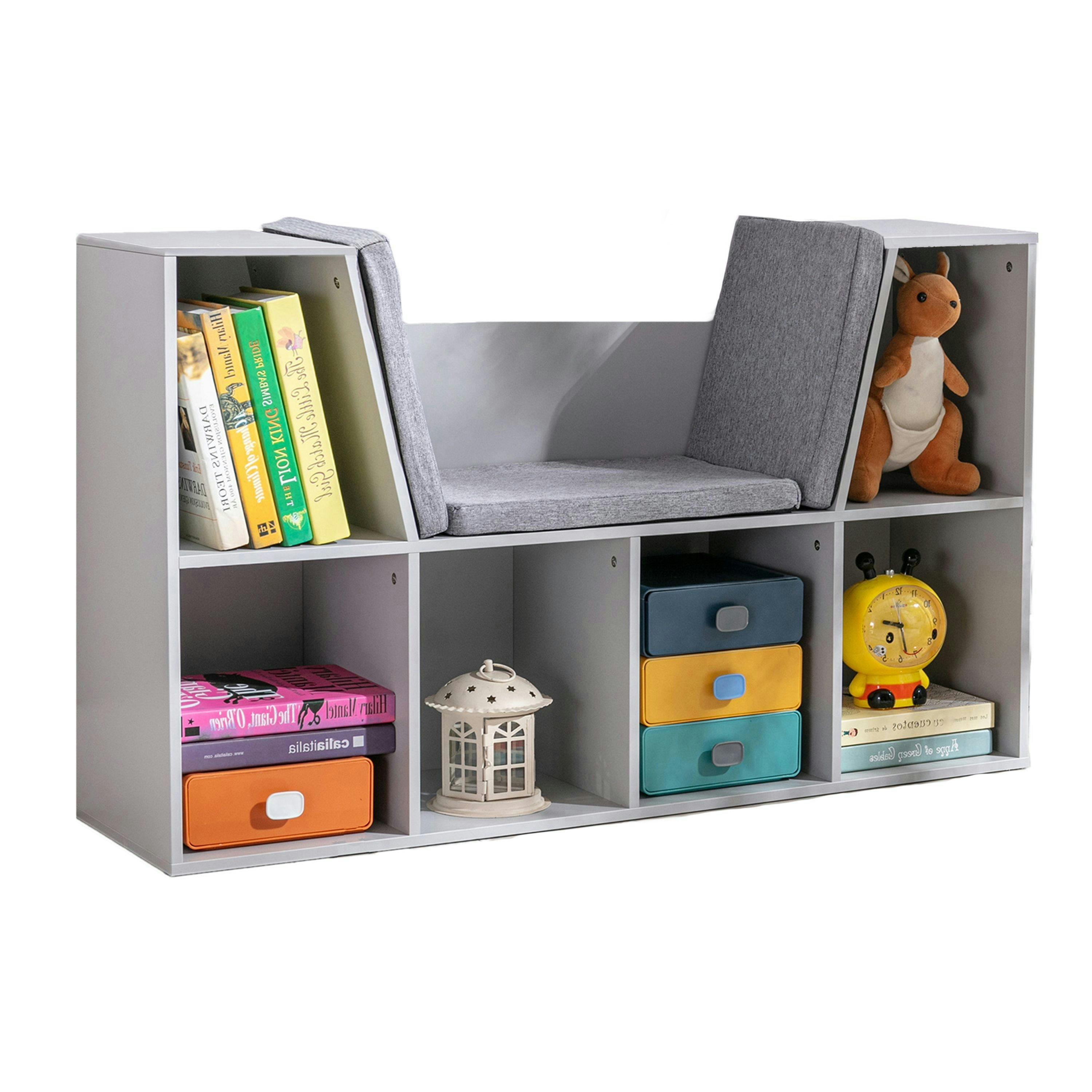 HOMCOM Kids Bookcase Shelf Storage Cabinet Unit, Living Room Sideboard w/ Six Compartments for Toys, Books - Grey , view 2 of 6