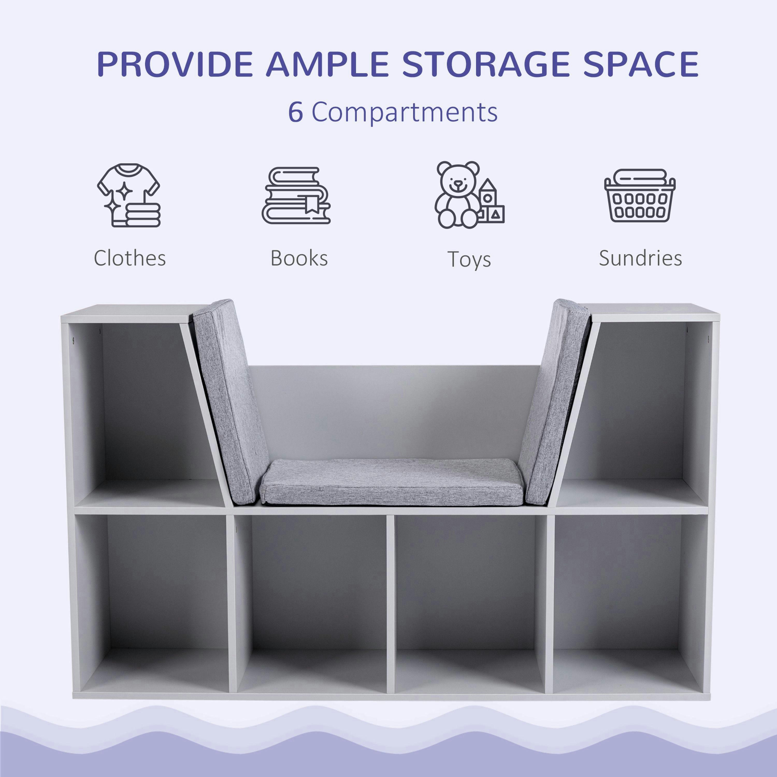 HOMCOM Kids Bookcase Shelf Storage Cabinet Unit, Living Room Sideboard w/ Six Compartments for Toys, Books - Grey , view 4 of 6