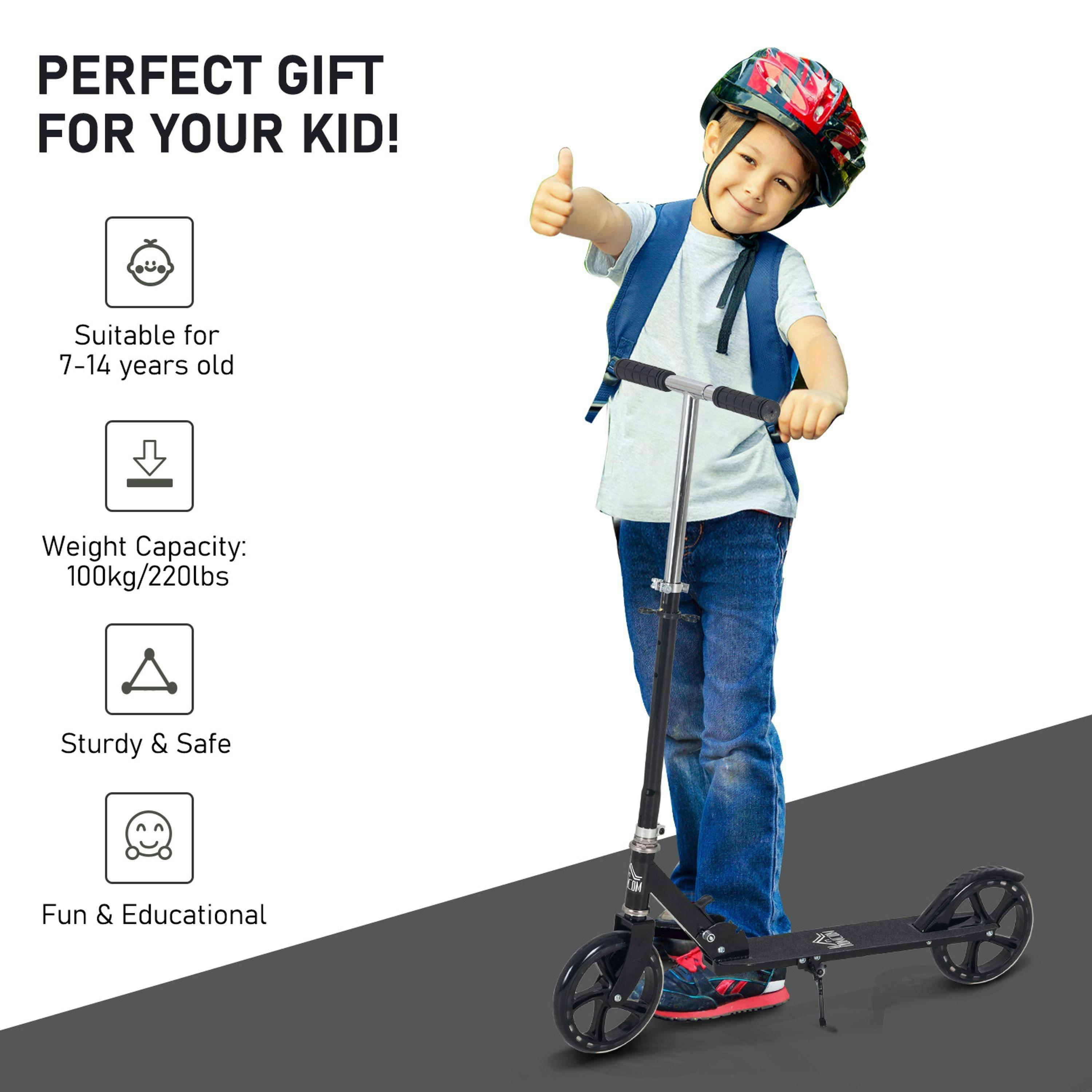 HOMCOM Kids Scooter Teenager Kick Scooter Foldable 4 Levels Adjustable Height with Rear Fender Brake for 7-14 Years , view 5 of 6