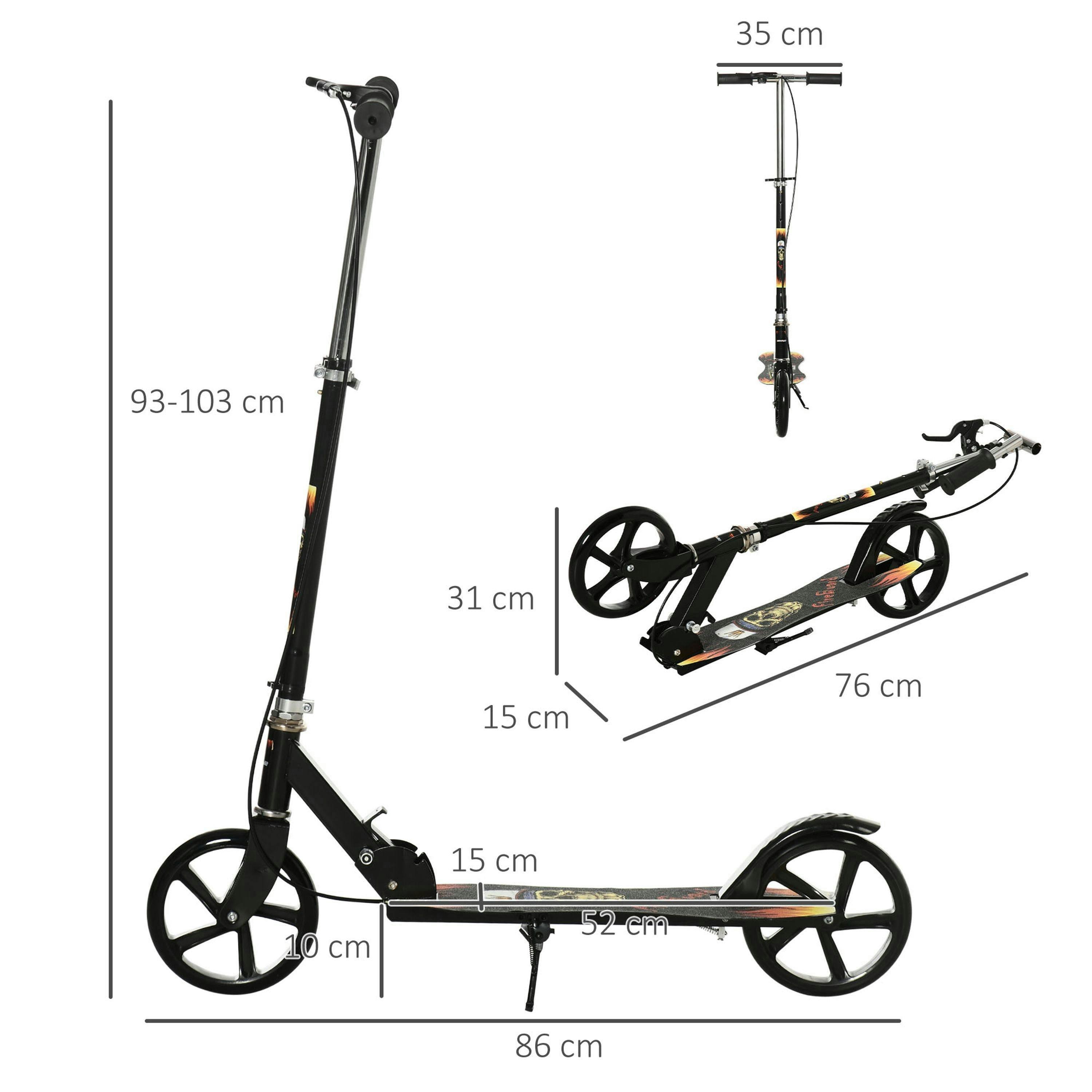 HOMCOM Kids Scooter, Foldable Stunt Scooter with Adjustable Height, Brake for Ages 7-14 Years - Black , view 3 of 6