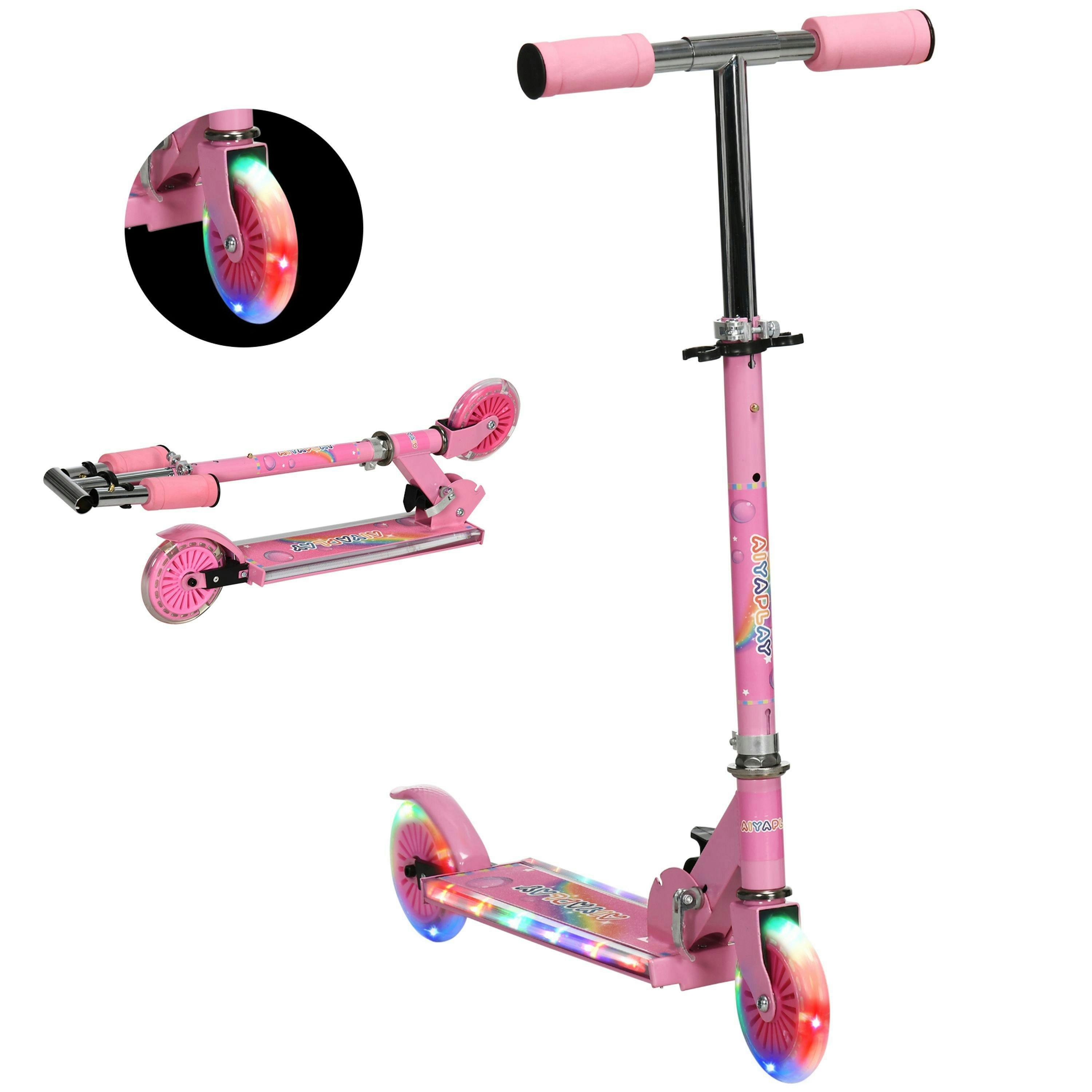 HOMCOM Kids Scooter with Lights, Music, Adjustable Height, Foldable Frame, LED Wheels, for Ages 3-7 Years - Pink , view 2 of 6
