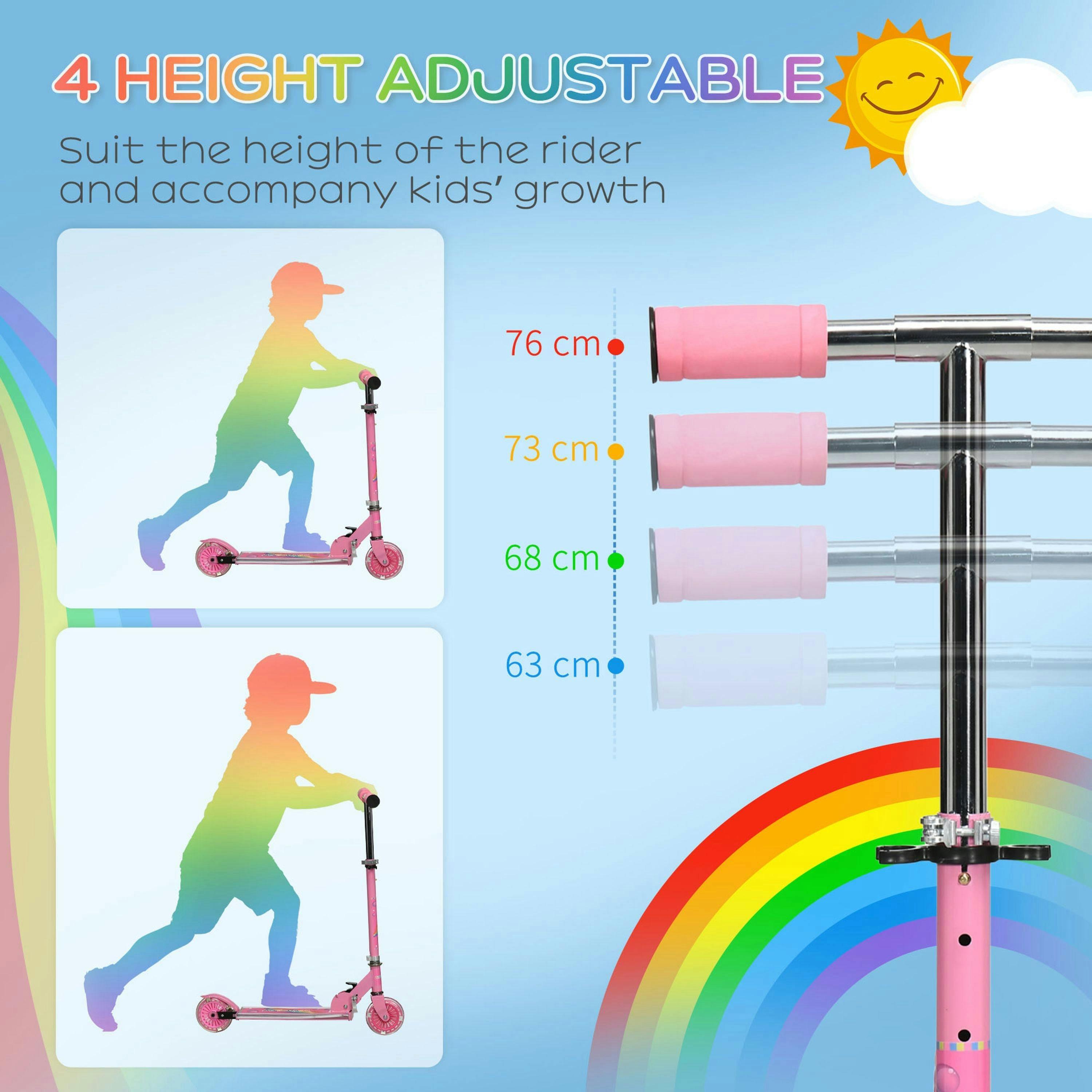 HOMCOM Kids Scooter with Lights, Music, Adjustable Height, Foldable Frame, LED Wheels, for Ages 3-7 Years - Pink , view 5 of 6