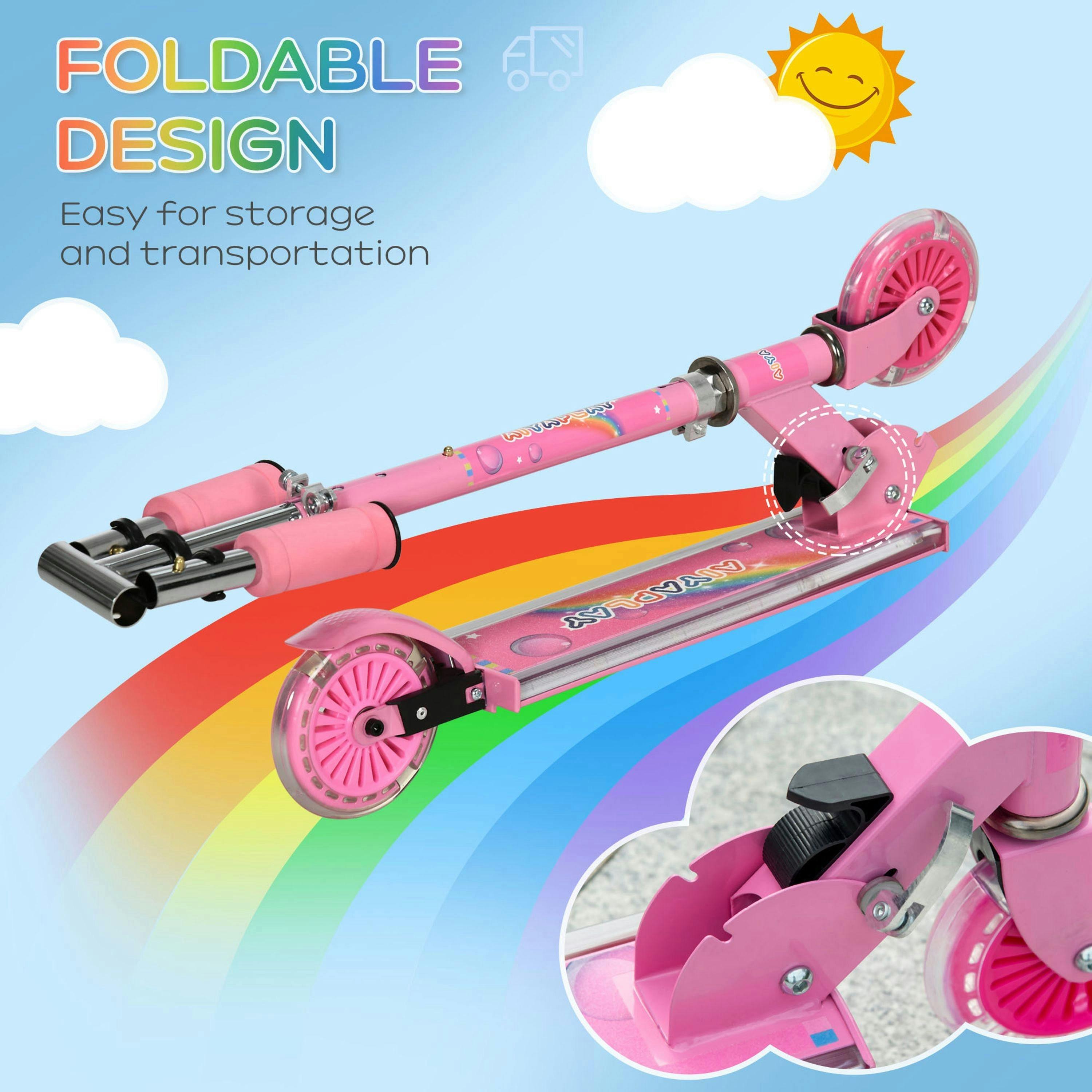 HOMCOM Kids Scooter with Lights, Music, Adjustable Height, Foldable Frame, LED Wheels, for Ages 3-7 Years - Pink , view 6 of 6