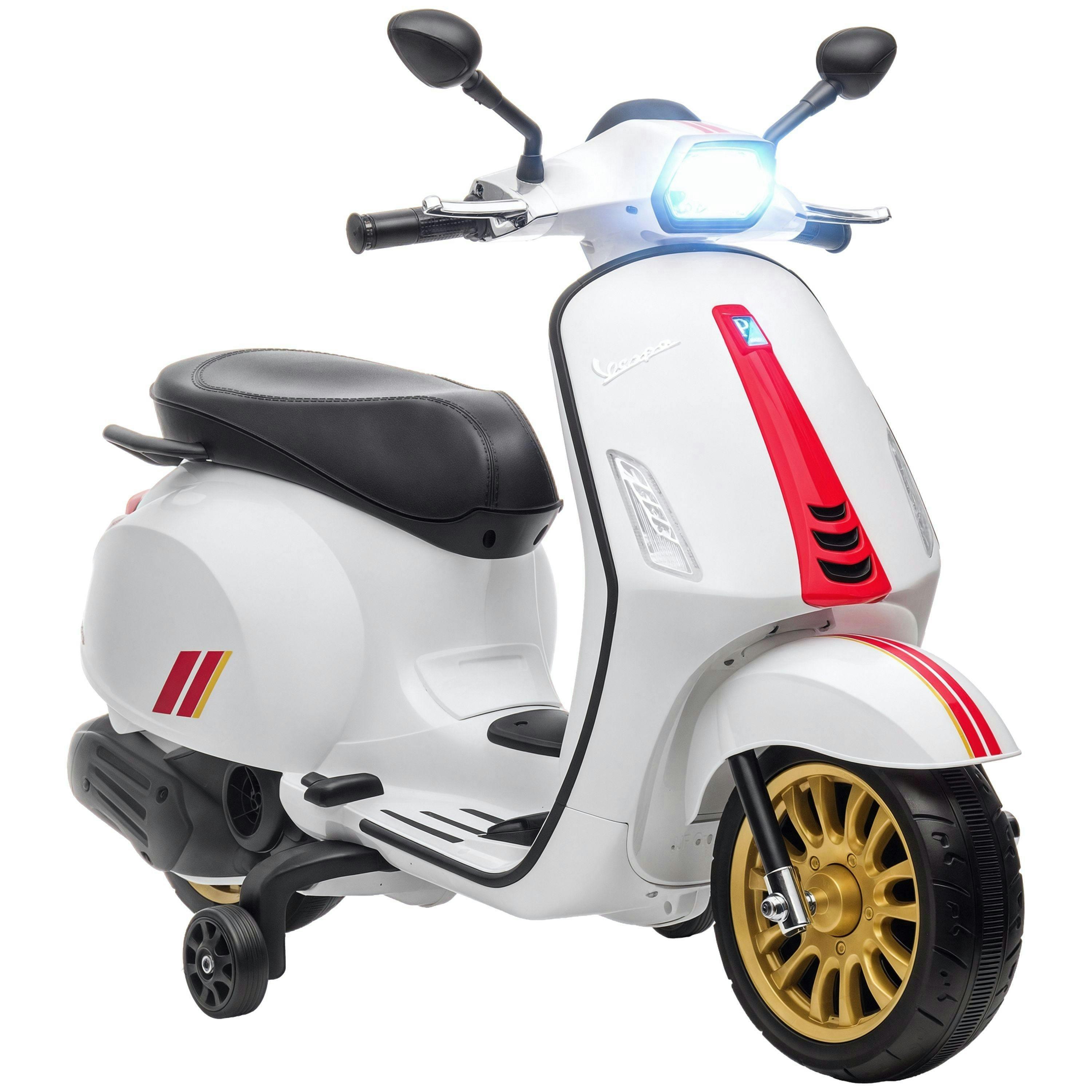 AIYAPLAY Vespa Licensed 12V Kids Electric Motorbike, Kids Ride on Motorcycle with Music, Head Light, MP3, FM Radio, Two Training Wheels, for 3-6 Years , view 2 of 6