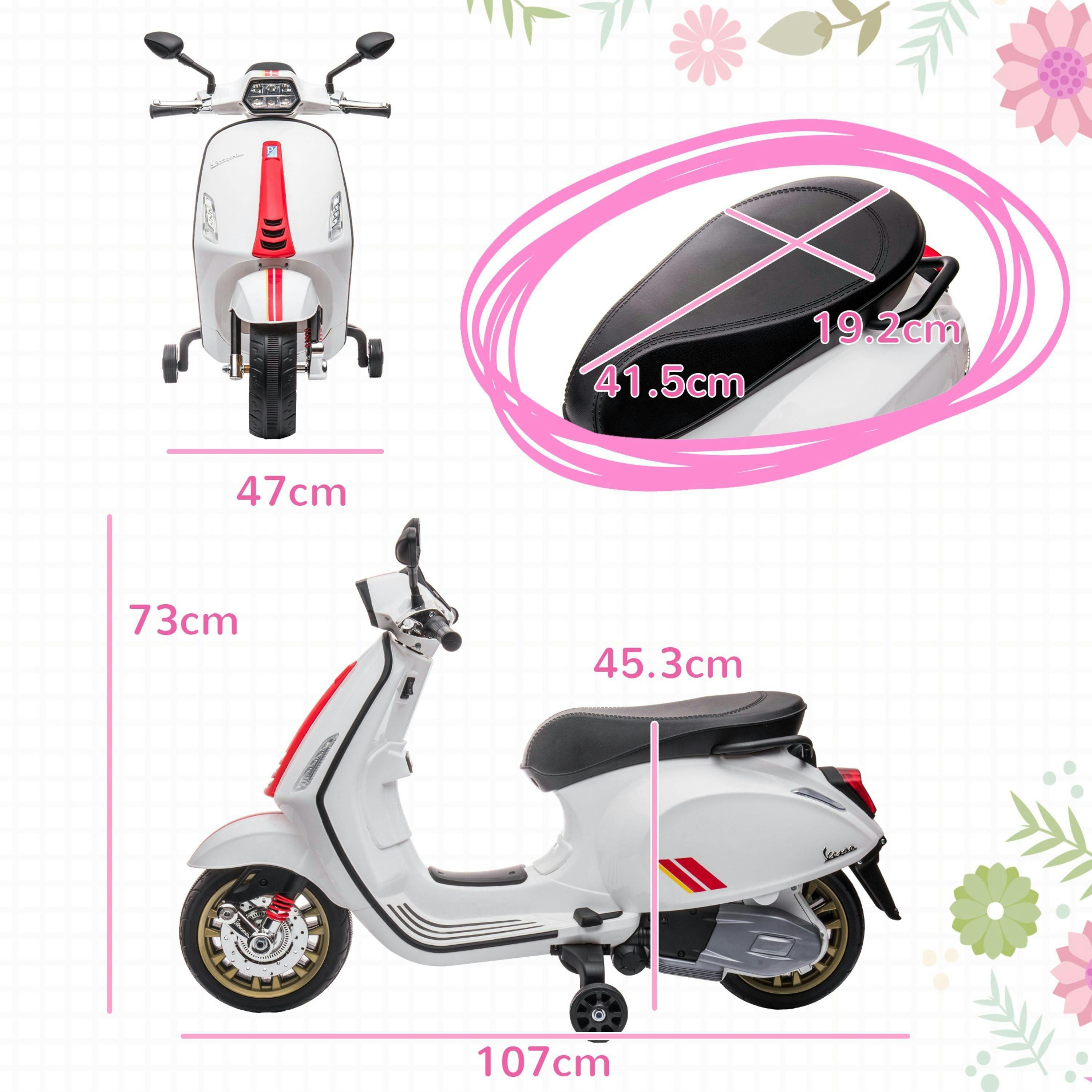 AIYAPLAY Vespa Licensed 12V Kids Electric Motorbike, Kids Ride on Motorcycle with Music, Head Light, MP3, FM Radio, Two Training Wheels, for 3-6 Years , view 3 of 6