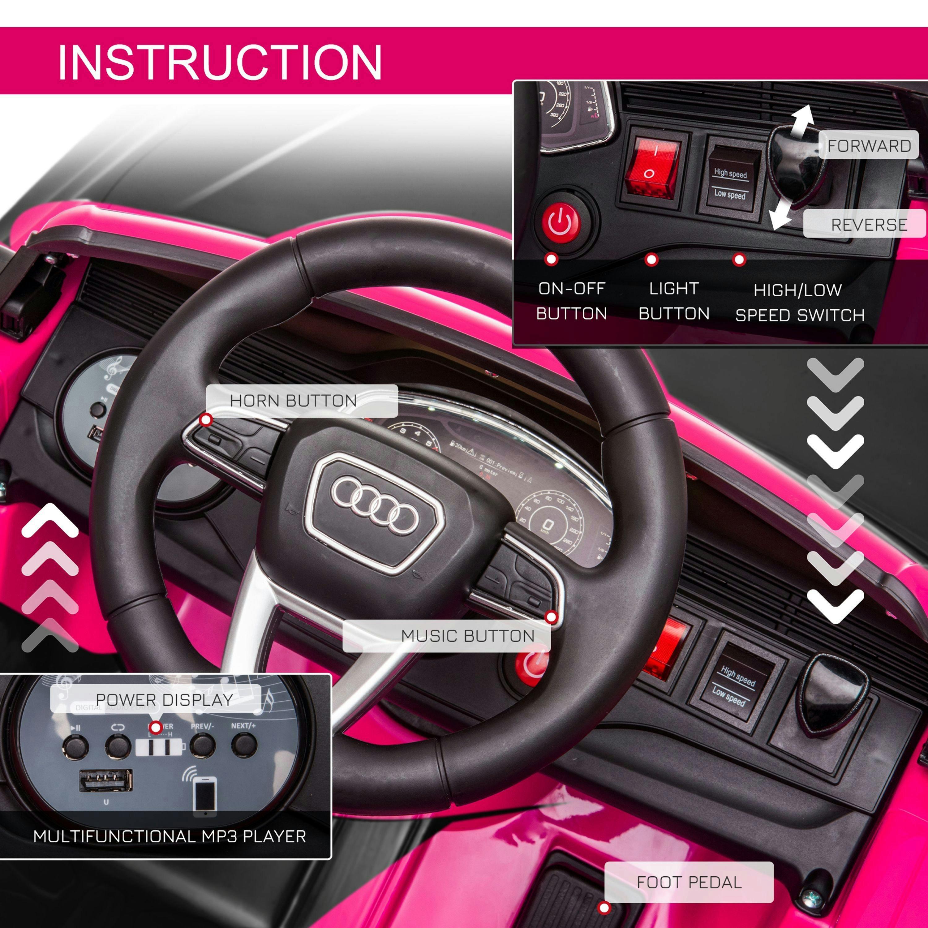 HOMCOM Audi RS Q8 Licensed Kids Electric Car, 6V 7Ah Kids' Electric Ride on with Remote Control, 7Ah Big Battery, Lights Bluetooth, Music USB, for 3-5 Years Old , view 6 of 6