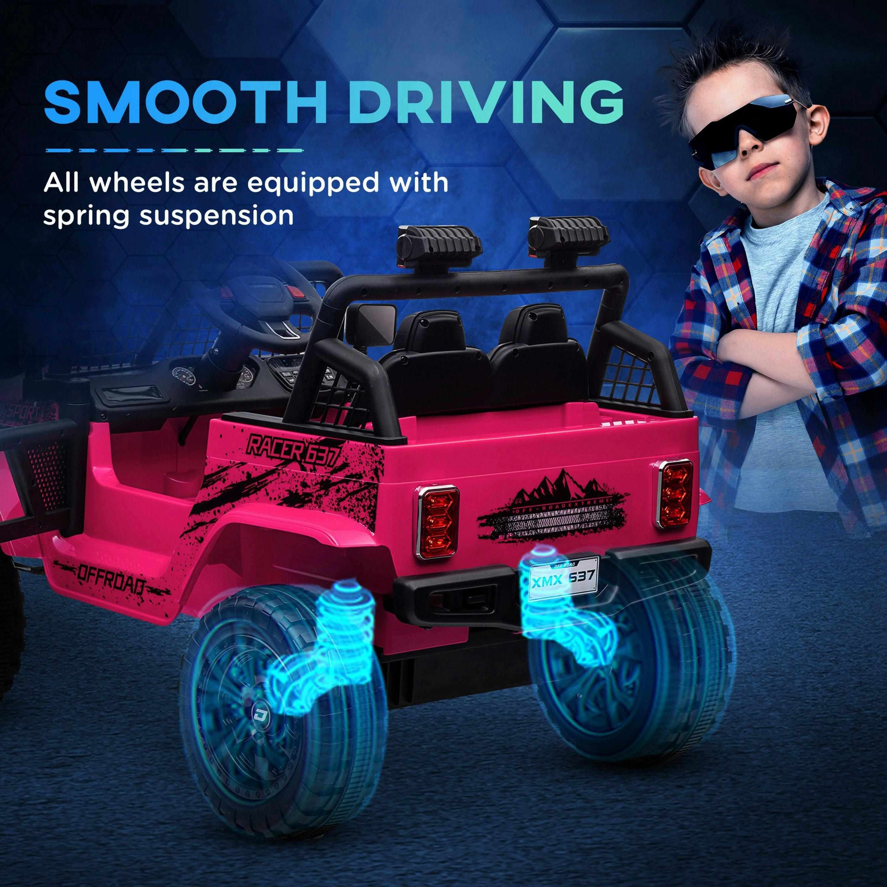 AIYAPLAY Electric Car for Kids, 12V Kids Ride On Car with 4 Spring Suspension Wheels, Parental Remote Control, Music Horn LED Lights, Blue , view 5 of 6