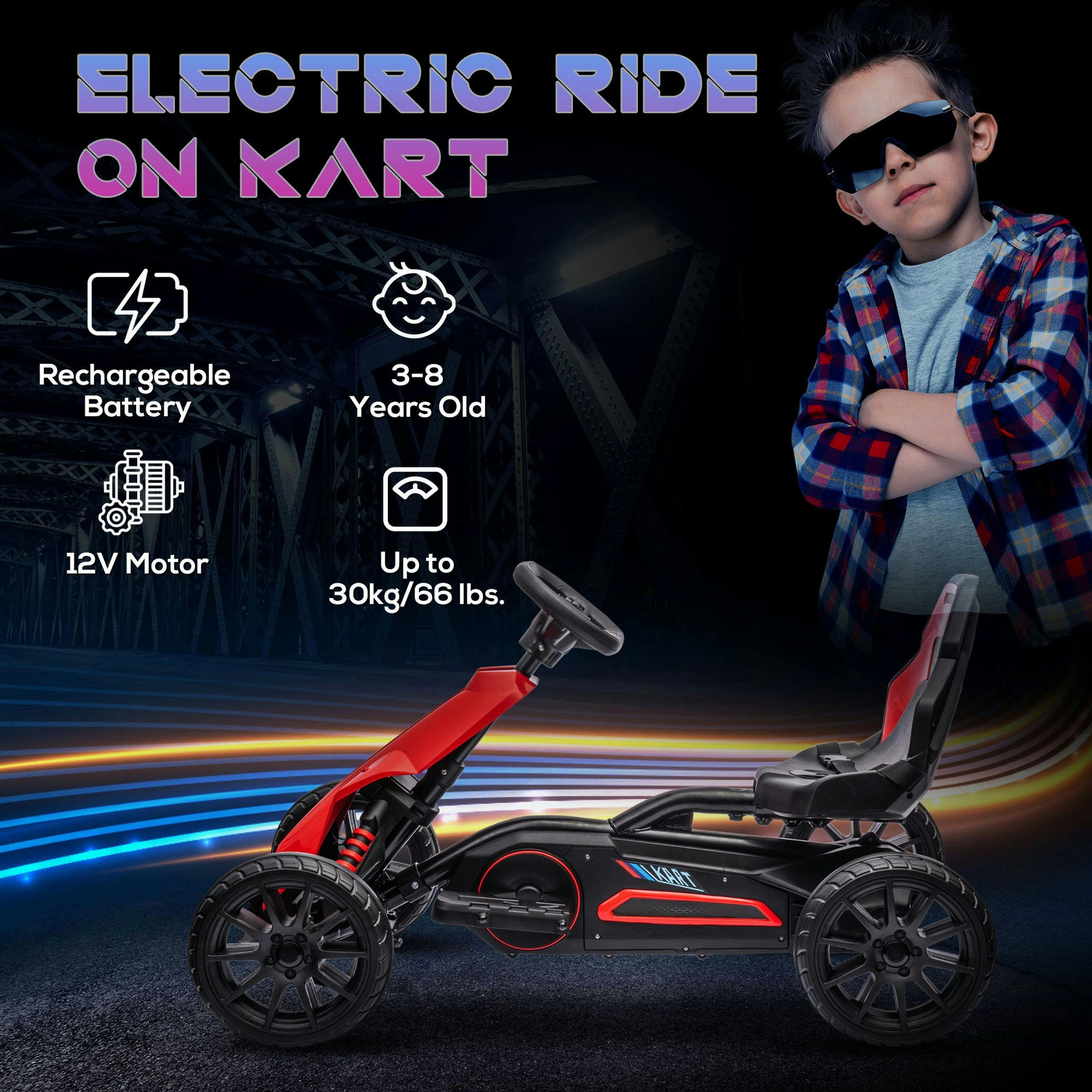 HOMCOM Electric Go Kart for Kids, 12V Battery Powered Drift Kart with Dual Speed, Forward and Reverse, Safety Belt for Boys and Girls, Ages 3-8 Years , view 4 of 6
