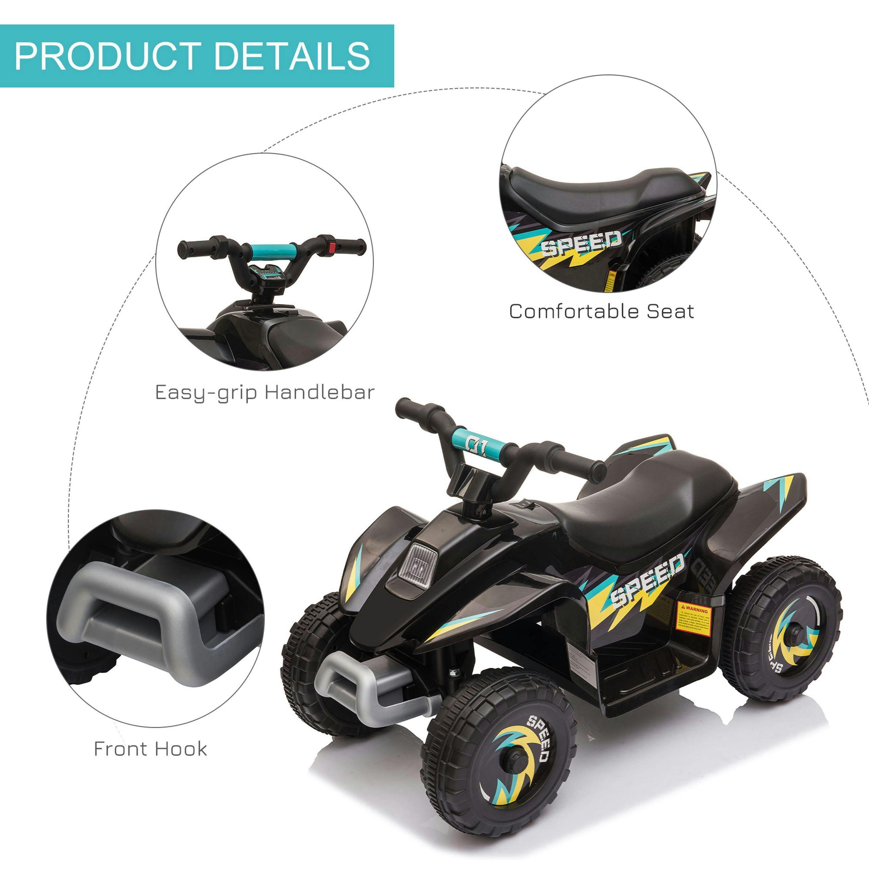 HOMCOM 6V Kids Electric Ride on Car All Terrain Vehicle Toy Quad Bike w/ Forward Reverse Functions Toddlers for 18-36 Months Old , view 6 of 6