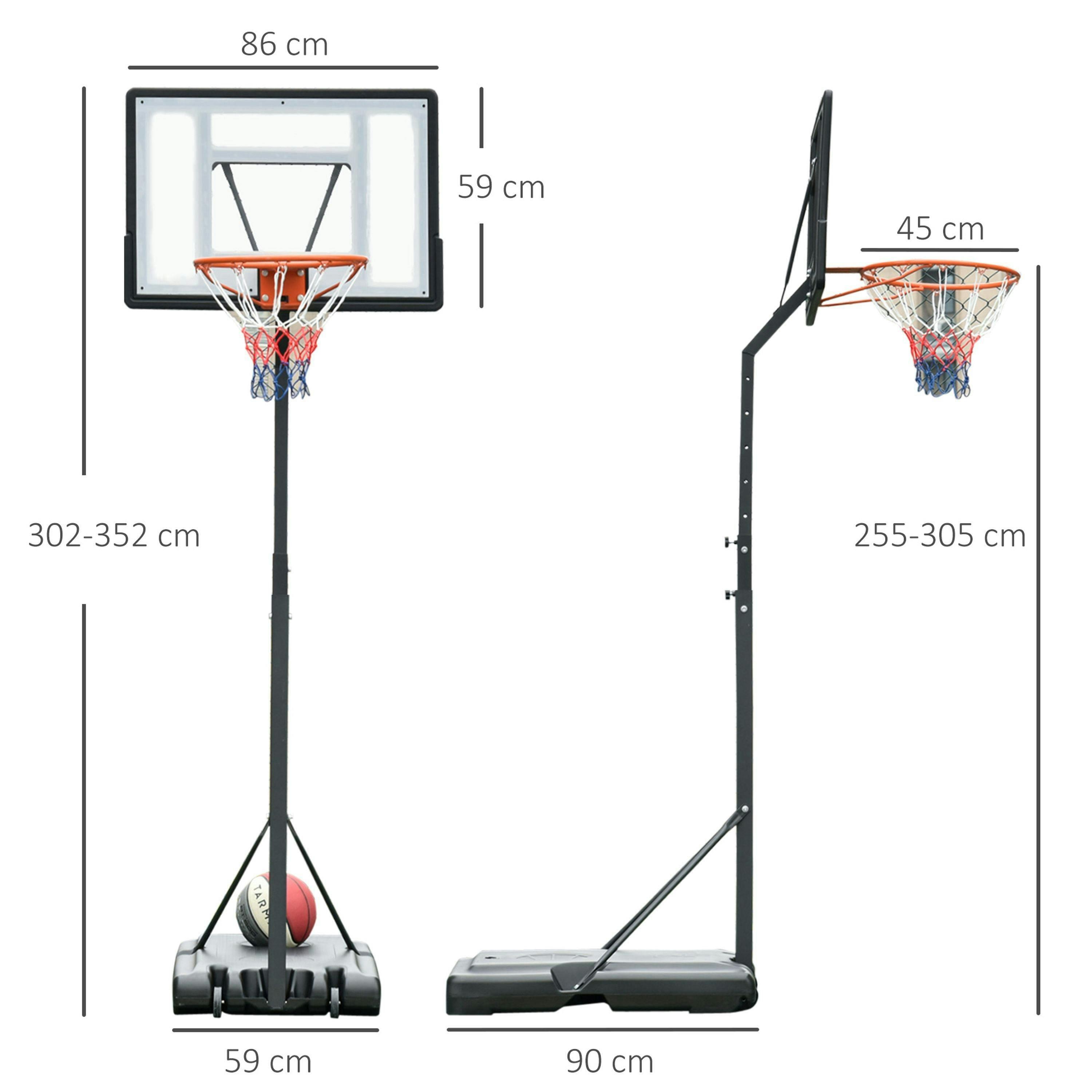 HOMCOM Basketball Hoop Freestanding 255-305cm Height Adjustable Stand w/ Wheels , view 3 of 6