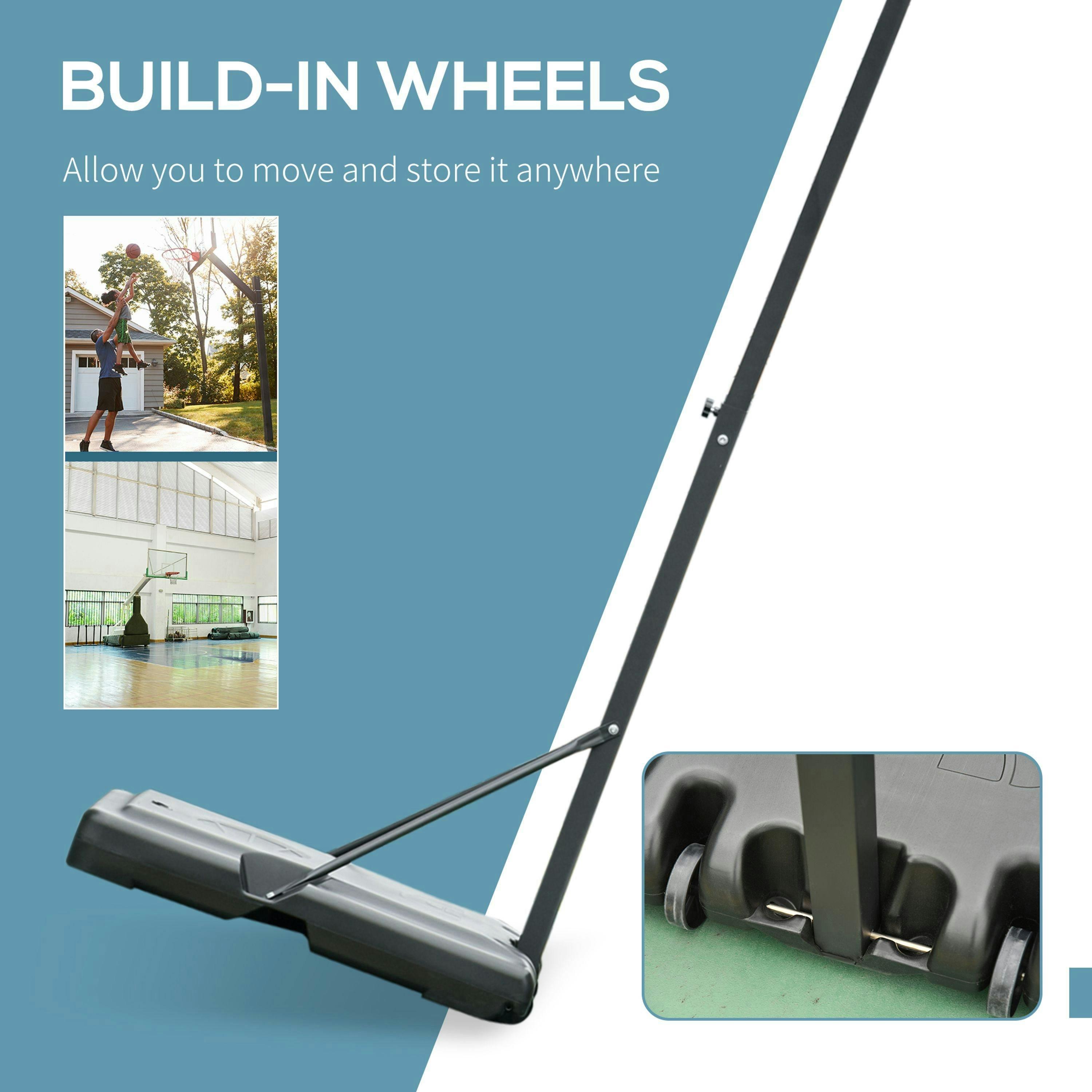 HOMCOM Basketball Hoop Freestanding 255-305cm Height Adjustable Stand w/ Wheels , view 5 of 6
