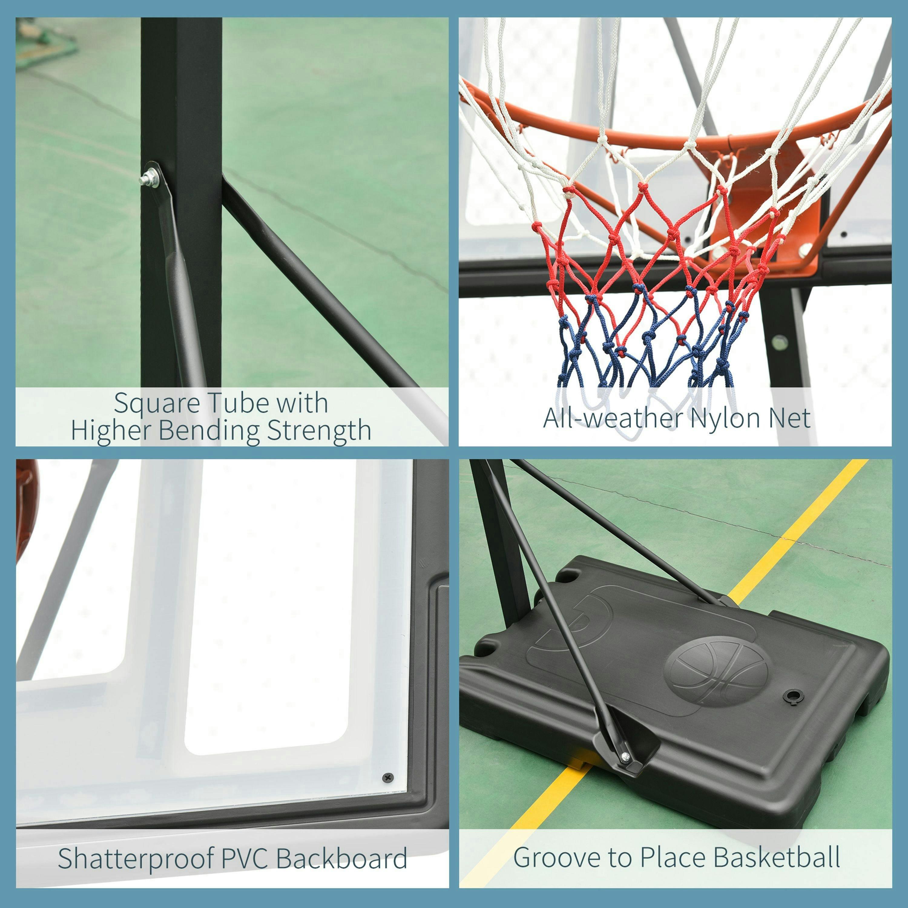 HOMCOM Basketball Hoop Freestanding 255-305cm Height Adjustable Stand w/ Wheels , view 6 of 6