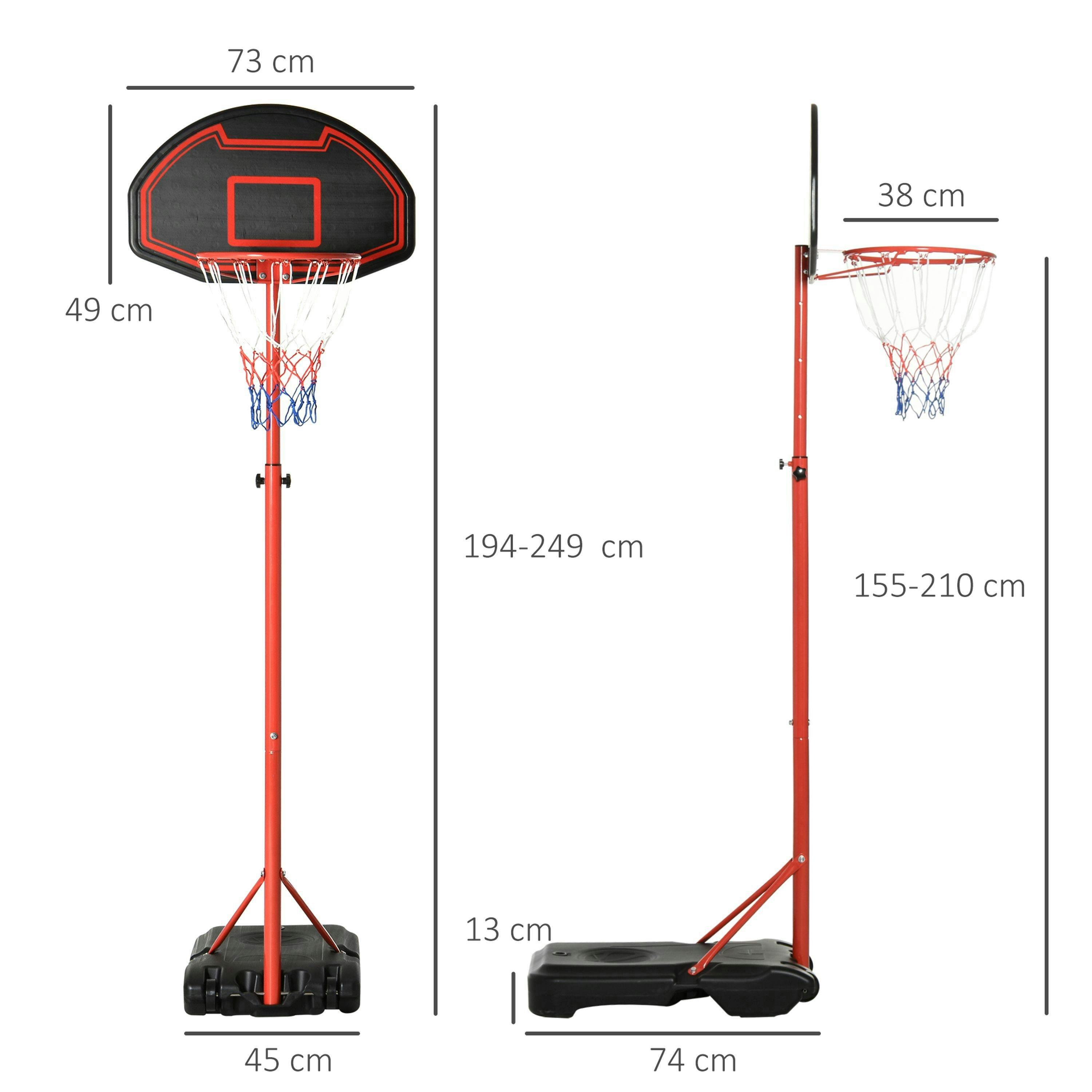 HOMCOM 200-250cm Adjustable Basketball Hoop Backboard  w/ Wheels For Kids , view 3 of 6
