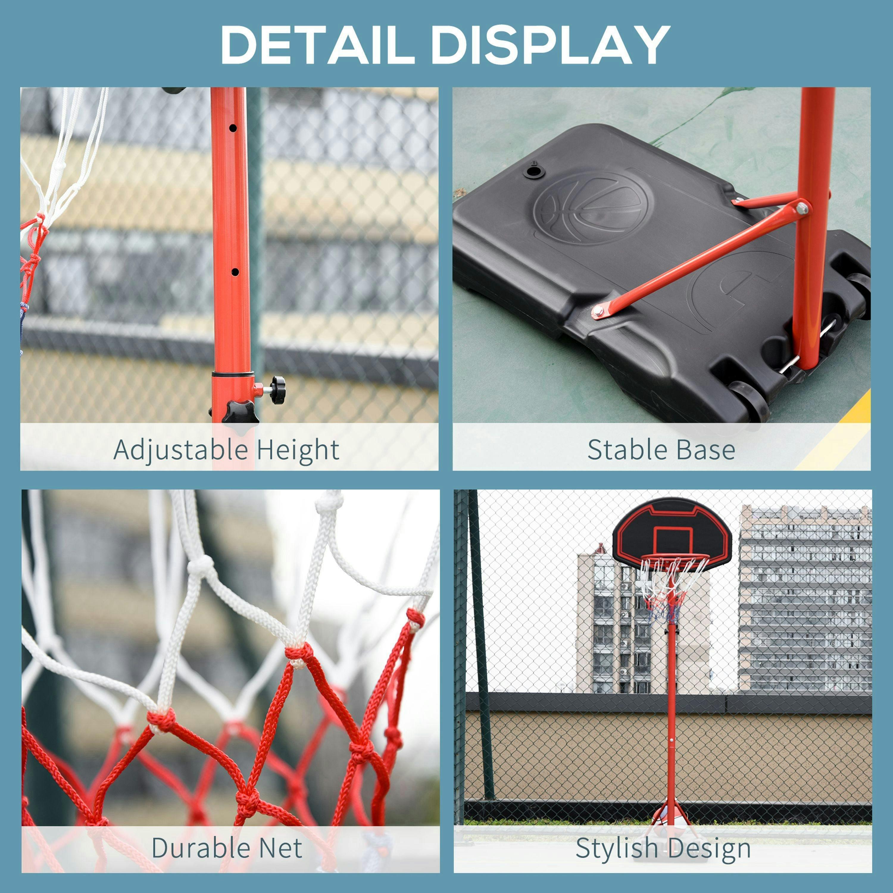 HOMCOM 200-250cm Adjustable Basketball Hoop Backboard  w/ Wheels For Kids , view 6 of 6