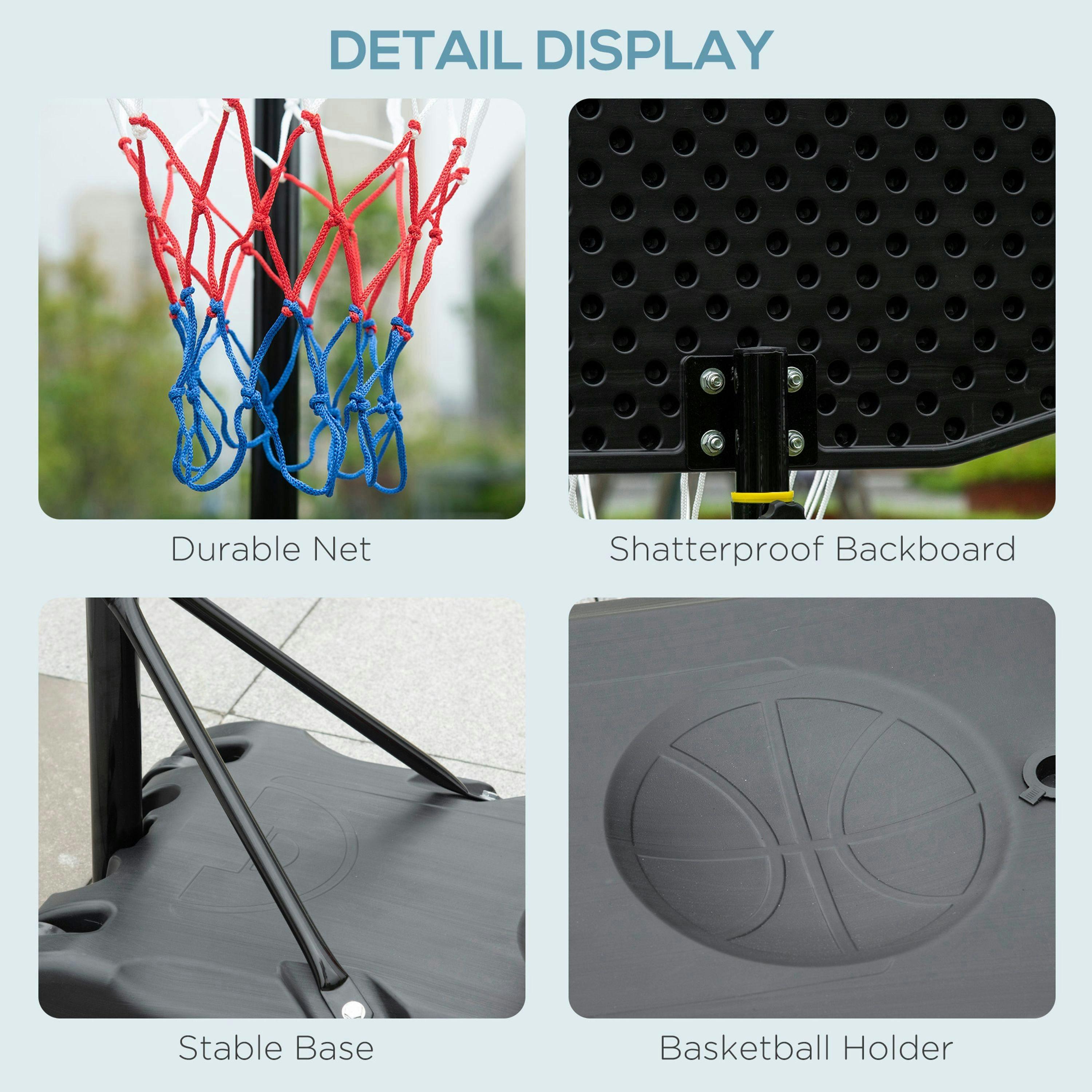HOMCOM Adjustable Basketball Hoop Stand w/ Wheels and Weight Base, Black , view 6 of 6
