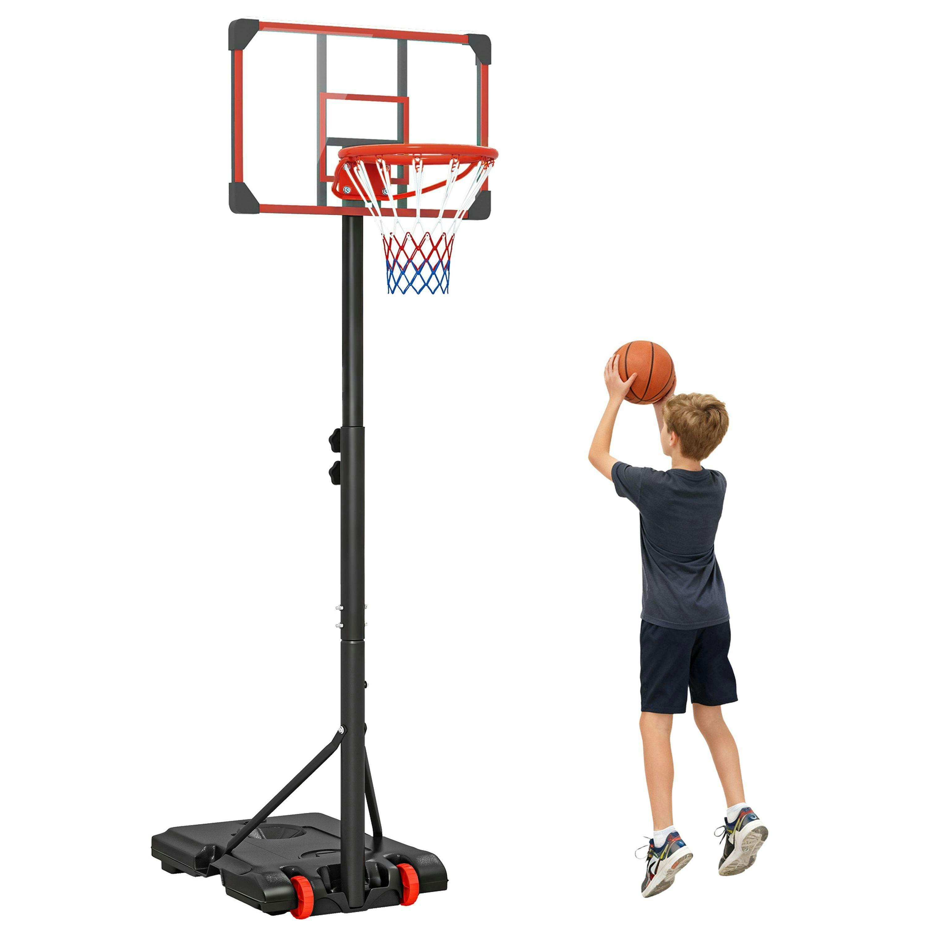 SPORTNOW Adjustable Basketball Hoop and Stand w/ Wheels, 1.8-2.1m, Red , view 2 of 6