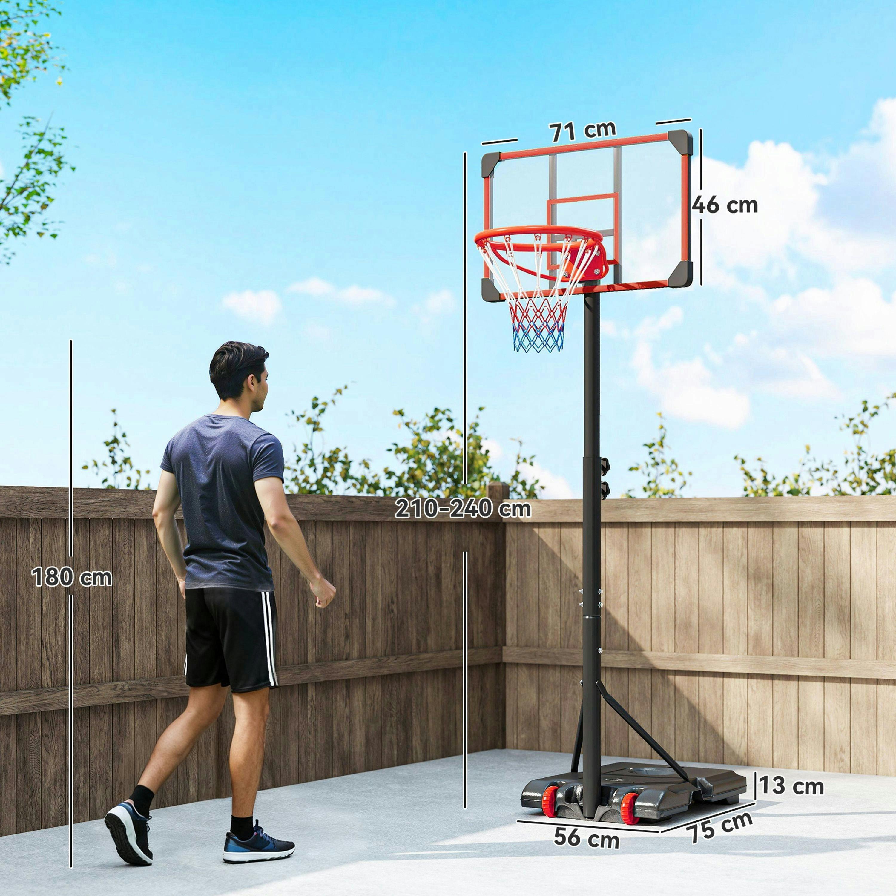 SPORTNOW Adjustable Basketball Hoop and Stand w/ Wheels, 1.8-2.1m, Red , view 3 of 6