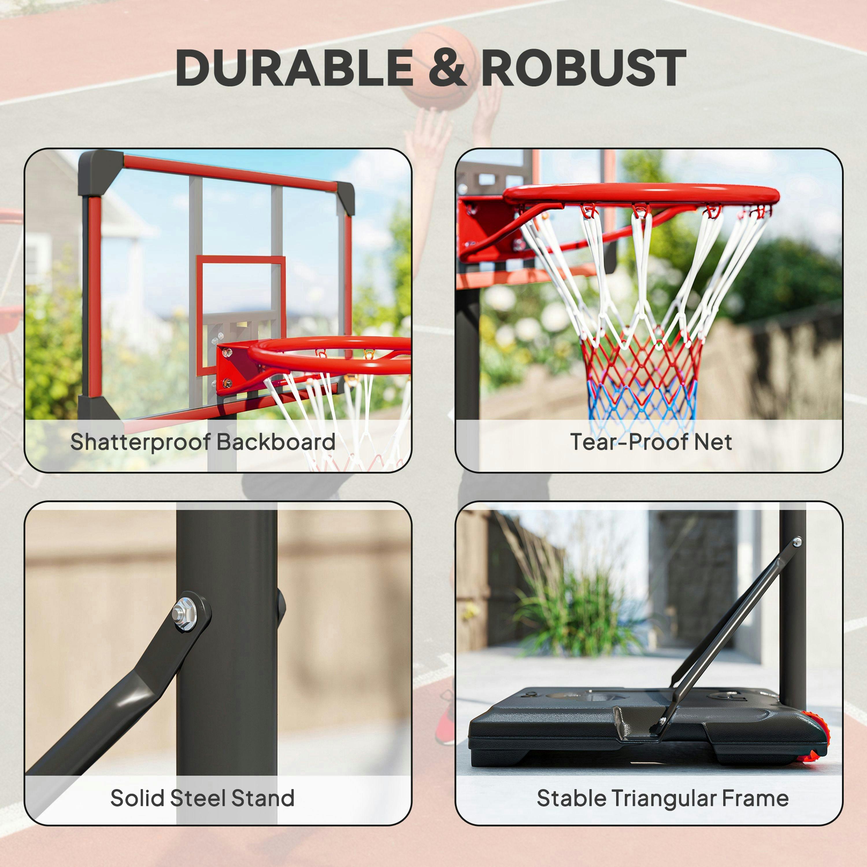 SPORTNOW Adjustable Basketball Hoop and Stand w/ Wheels, 1.8-2.1m, Red , view 6 of 6
