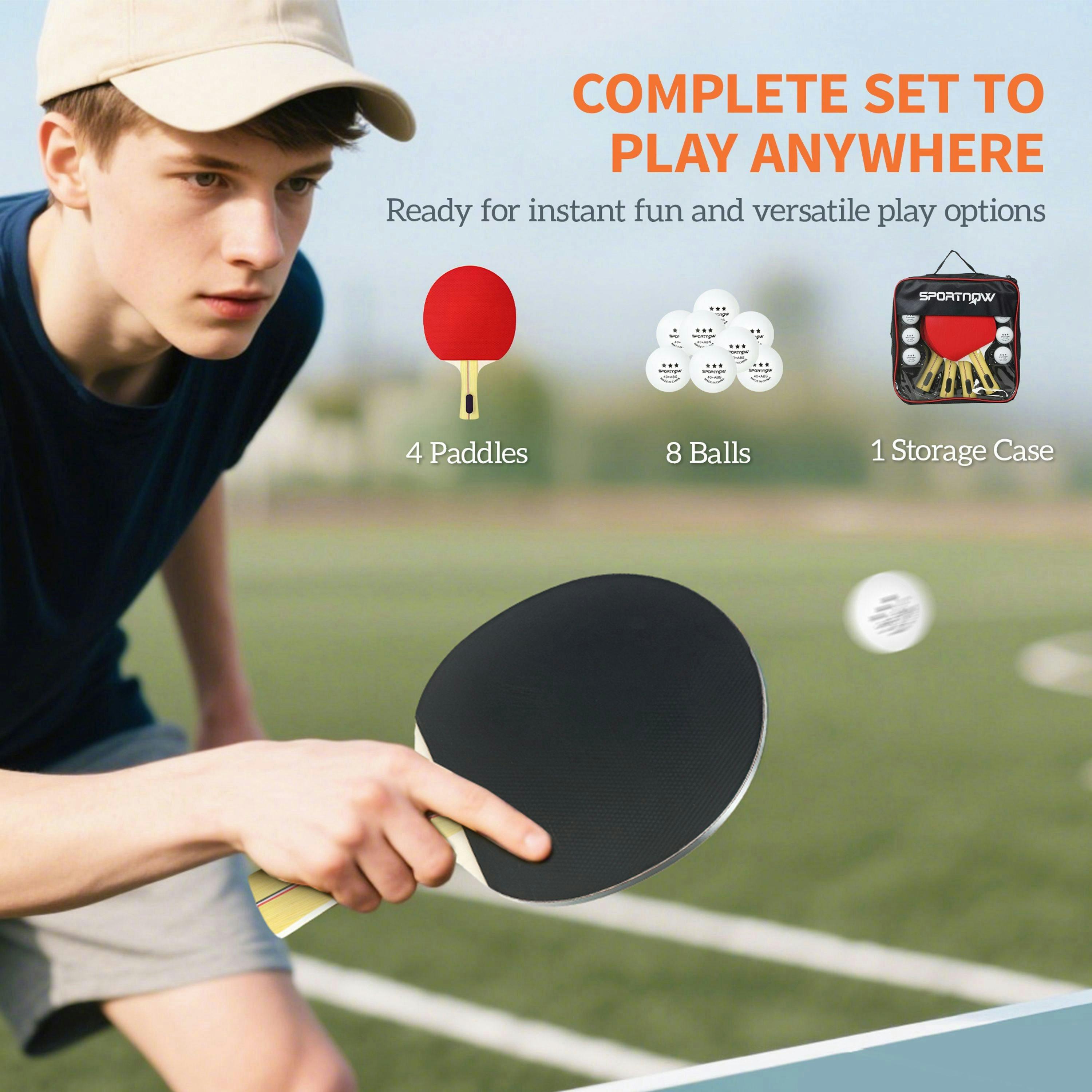 SPORTNOW Table Tennis Rackets, Portable Table Tennis Set w/ 4 Bats, 8 Balls , view 4 of 6