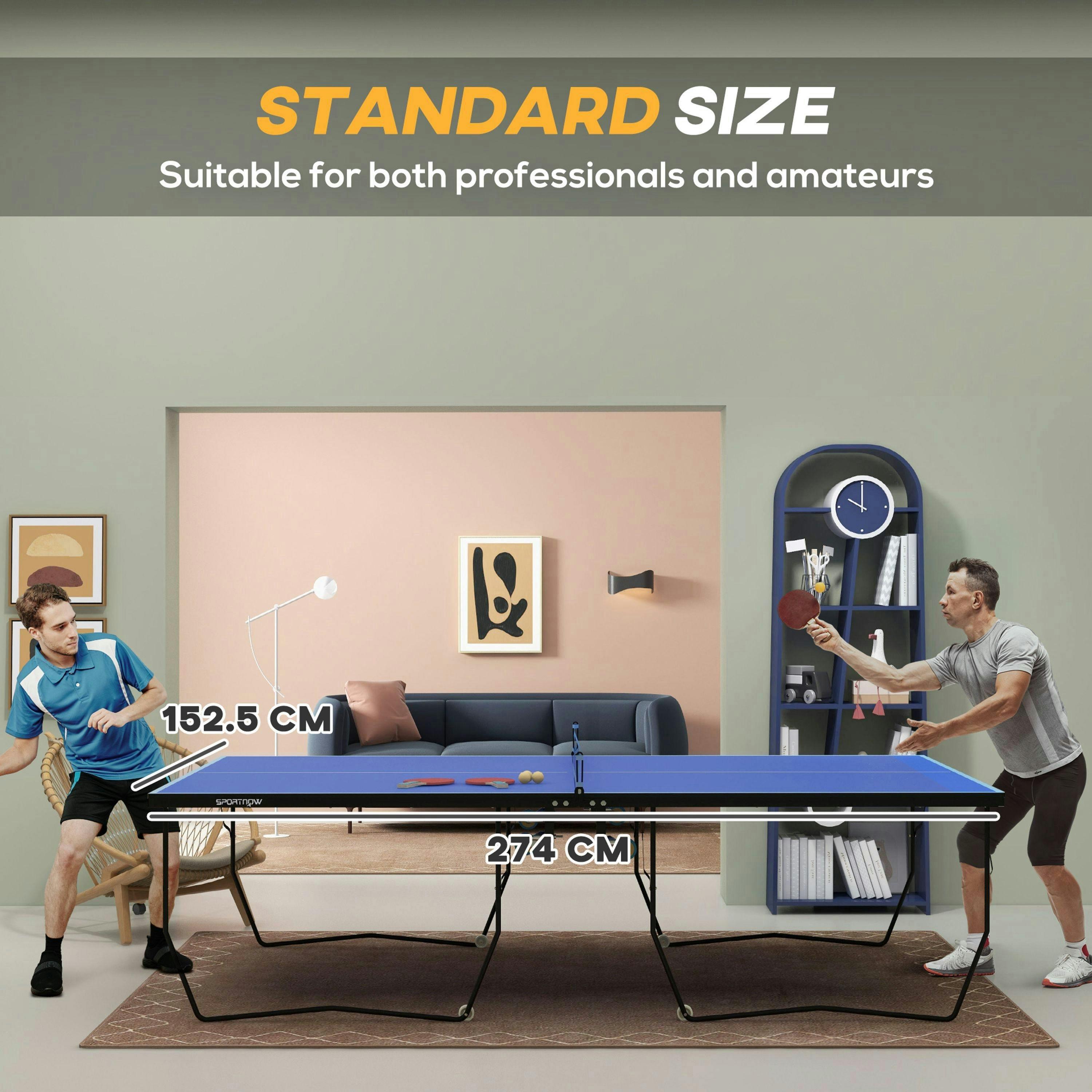 SPORTNOW 9FT Folding Table Tennis Table w/ 8 Wheels for Indoors , view 4 of 6