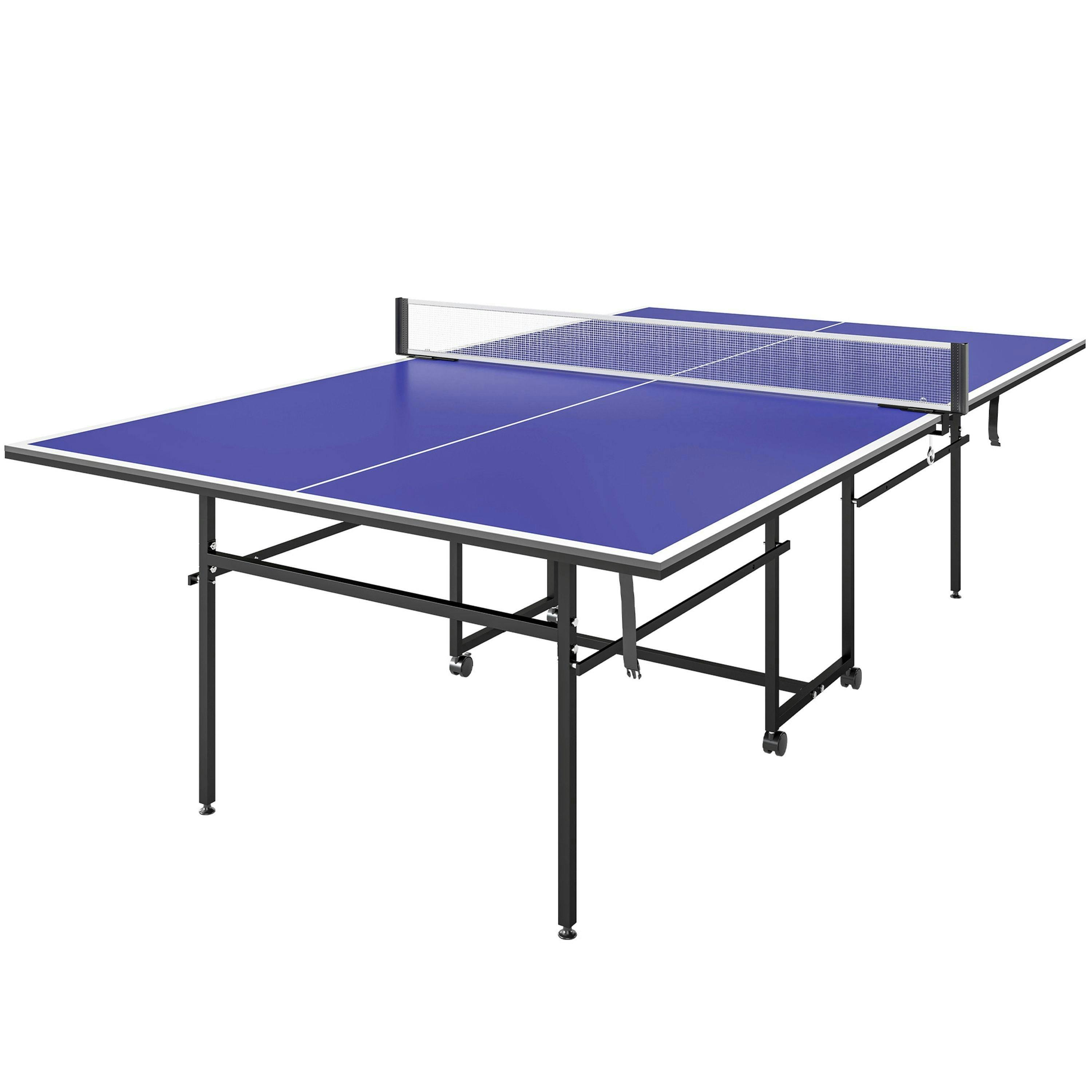 SPORTNOW 9FT Holding Tennis Table w/ Four Wheels, for Indoors, Blue , view 2 of 6