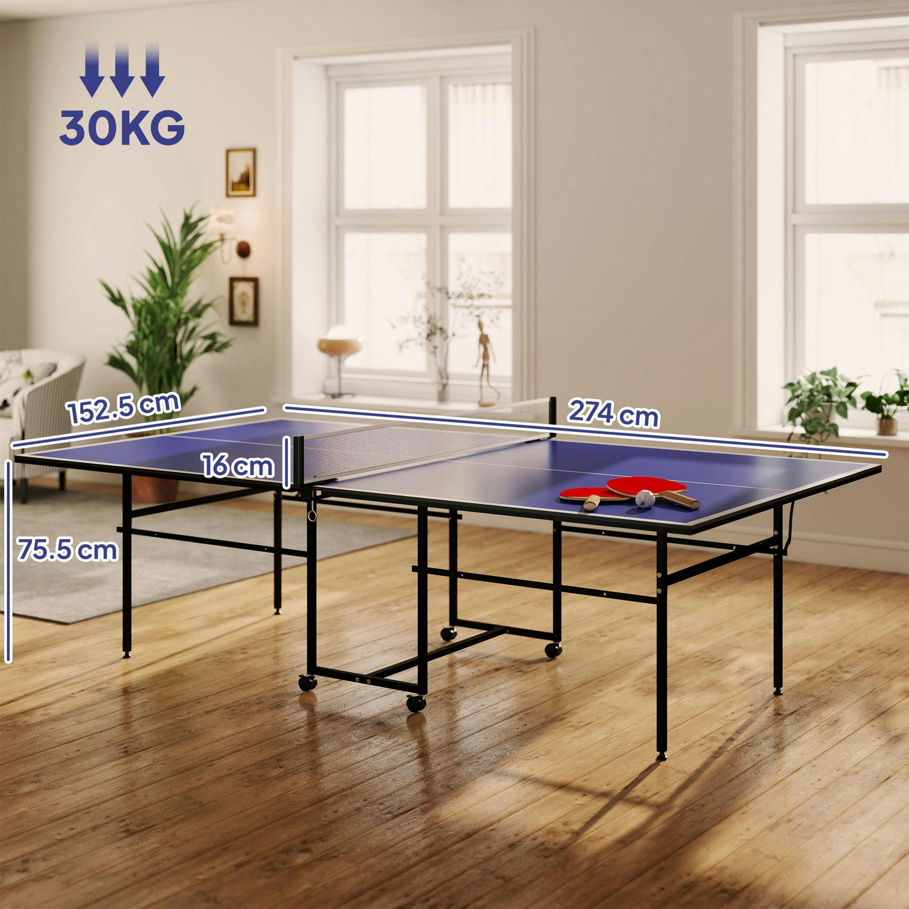 SPORTNOW 9FT Holding Tennis Table w/ Four Wheels, for Indoors, Blue , view 3 of 6
