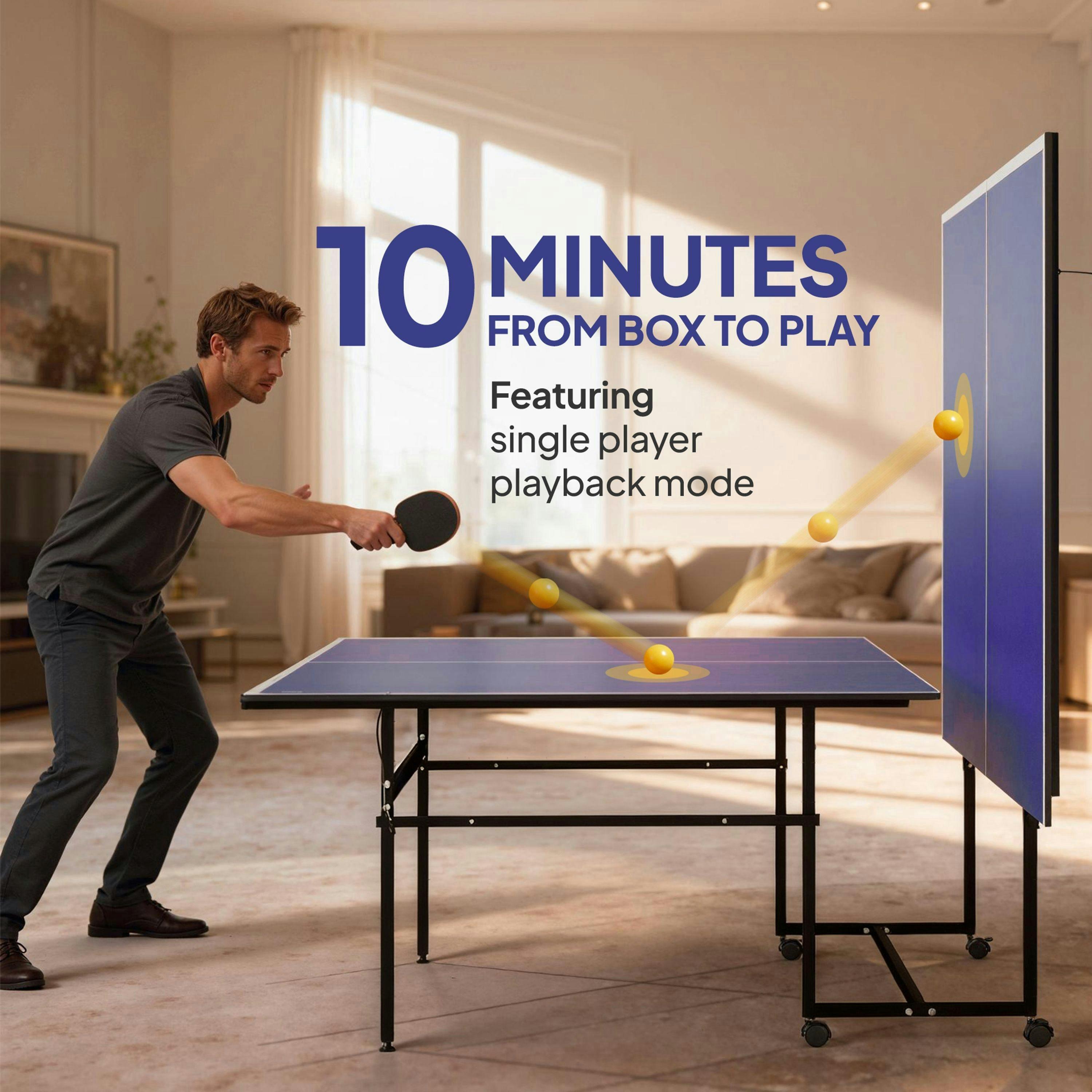 SPORTNOW 9FT Holding Tennis Table w/ Four Wheels, for Indoors, Blue , view 4 of 6