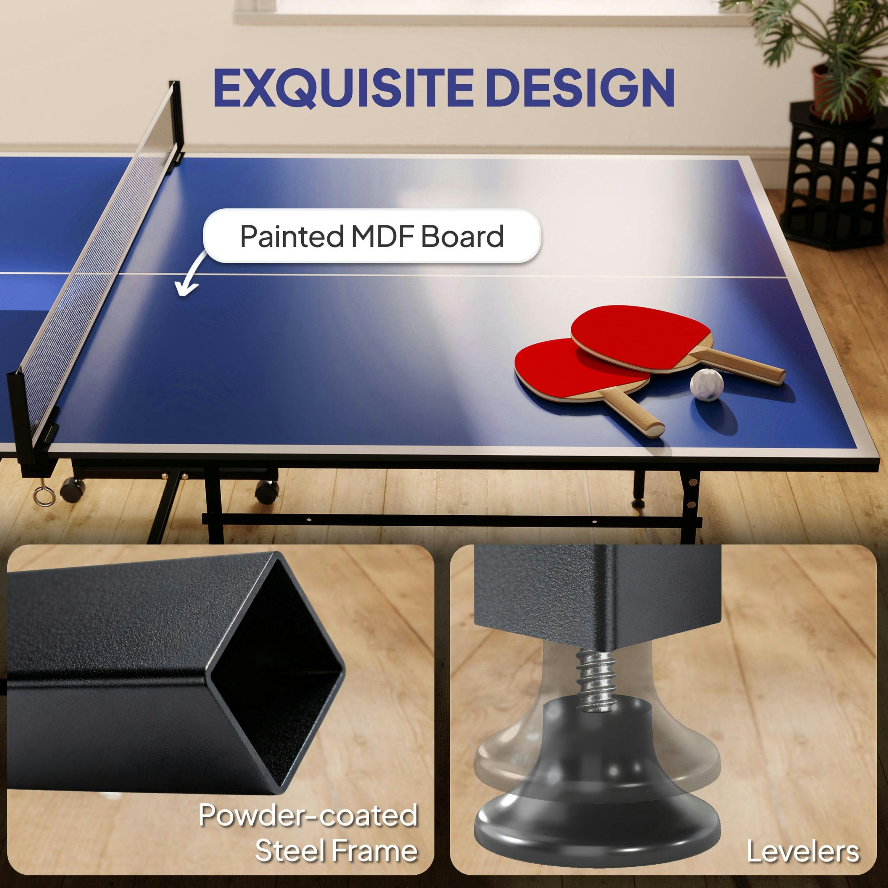 SPORTNOW 9FT Holding Tennis Table w/ Four Wheels, for Indoors, Blue , view 6 of 6