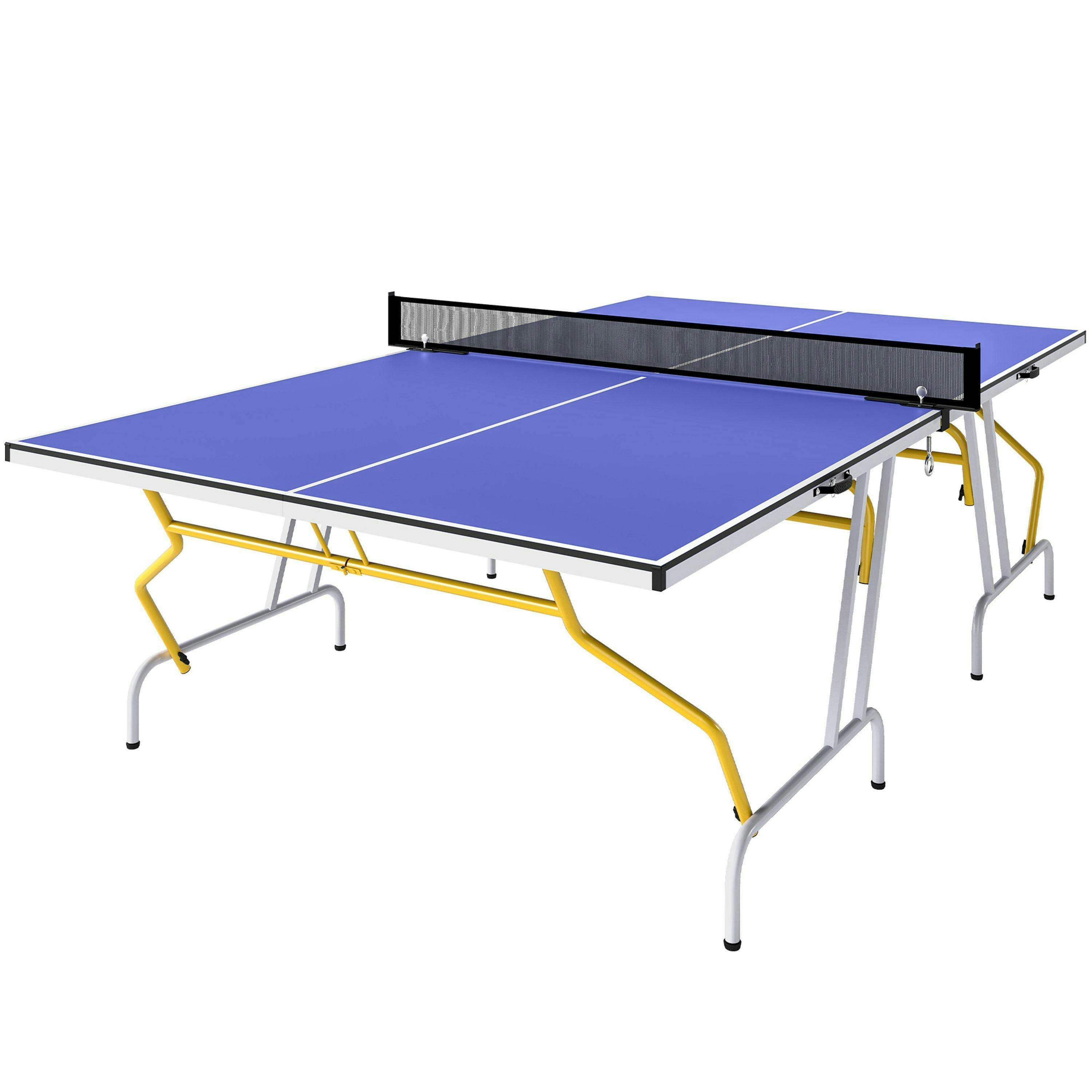 SPORTNOW 9FT Foldable Table Tennis Table with Cover, Net, Paddles, Balls - Blue , view 2 of 6