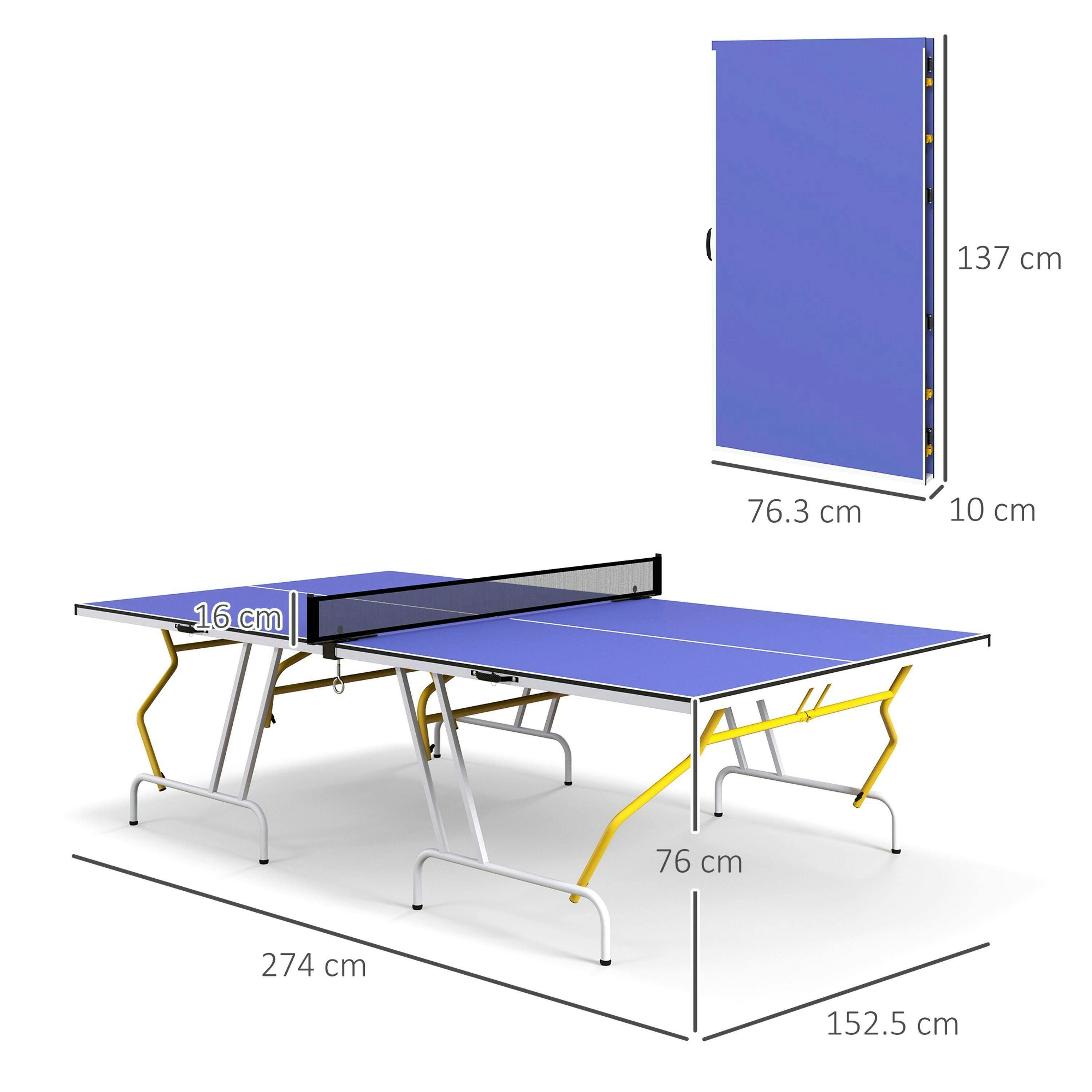 SPORTNOW 9FT Foldable Table Tennis Table with Cover, Net, Paddles, Balls - Blue , view 3 of 6