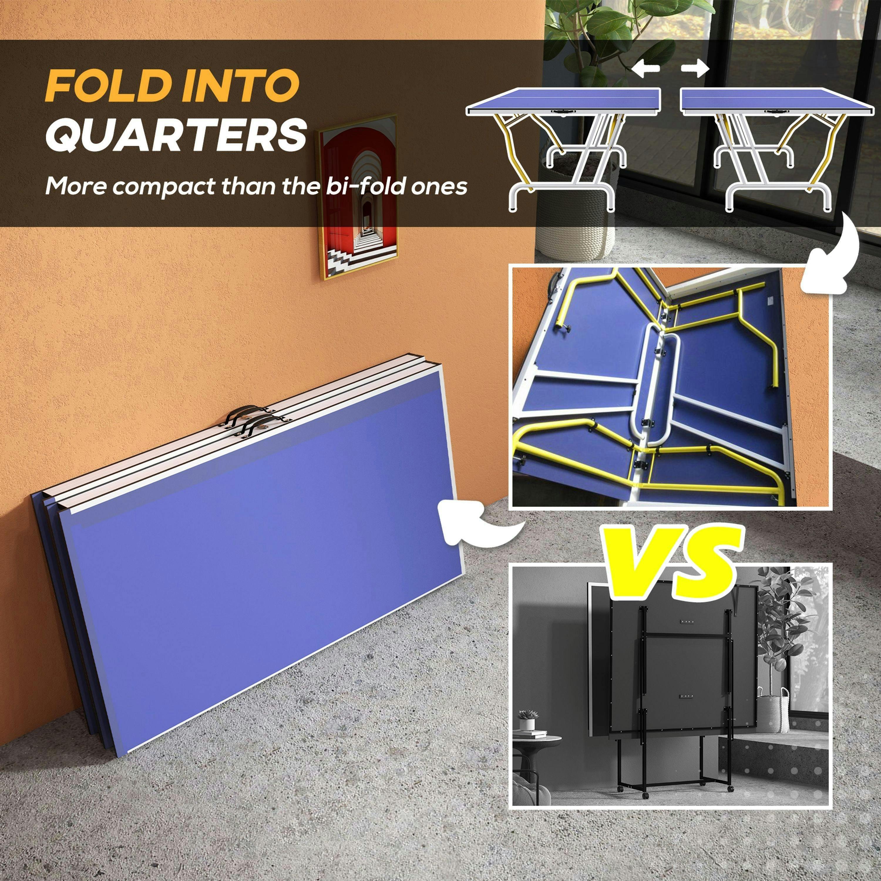 SPORTNOW 9FT Foldable Table Tennis Table with Cover, Net, Paddles, Balls - Blue , view 4 of 6
