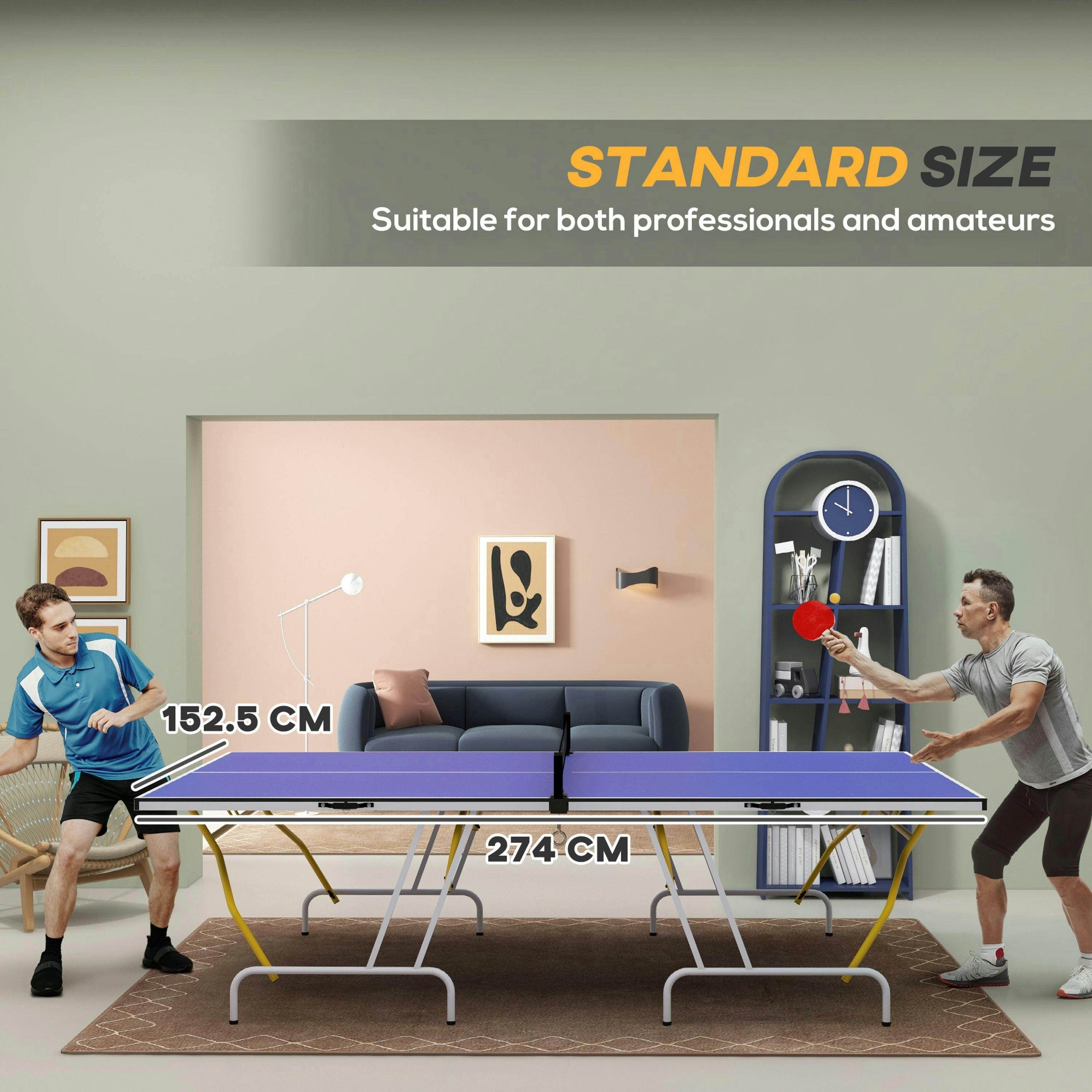 SPORTNOW 9FT Foldable Table Tennis Table with Cover, Net, Paddles, Balls - Blue , view 5 of 6