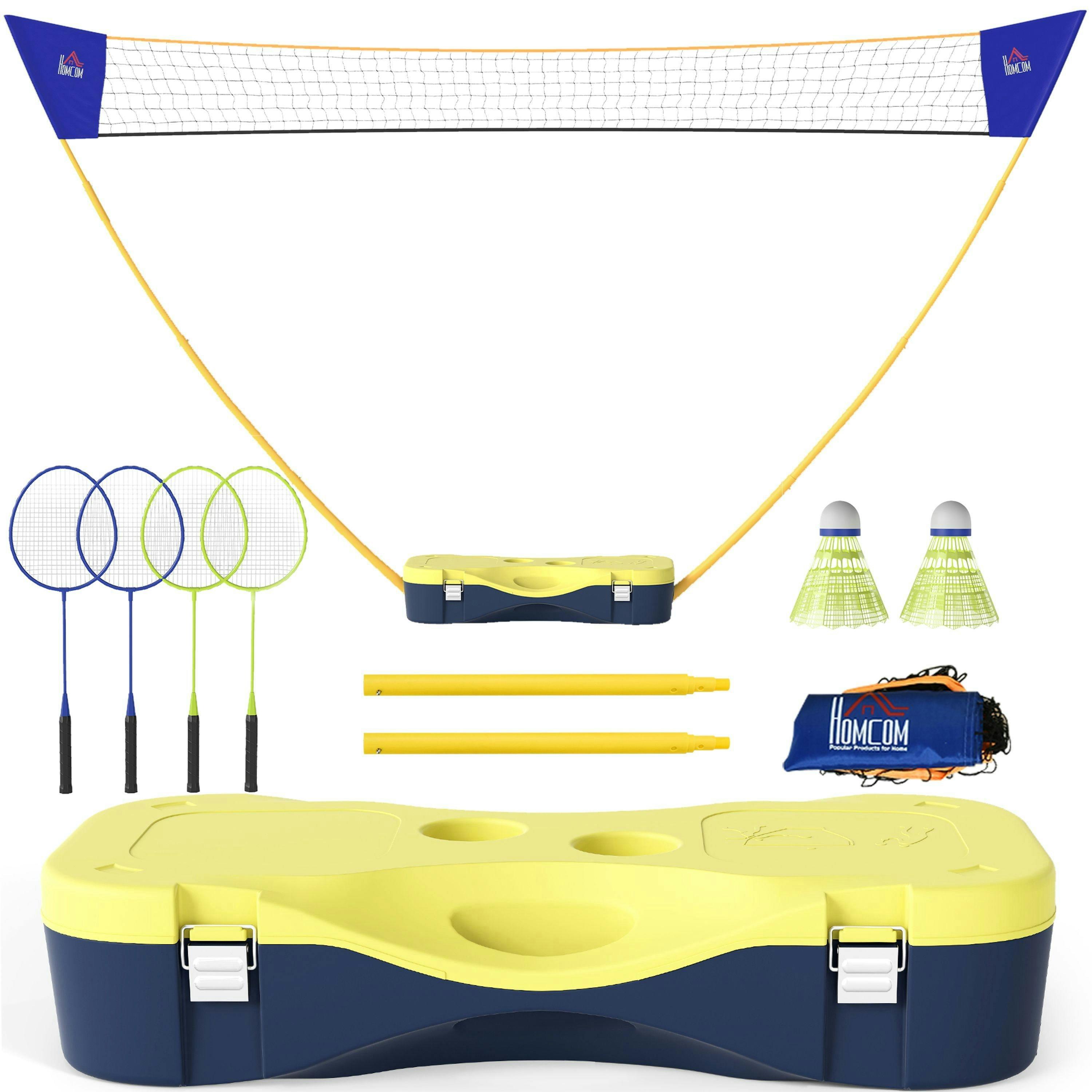 HOMCOM Foldable Badminton Net Set w/ 2 Pairs of Rackets 2 Nylon Shuttlecocks , view 2 of 6