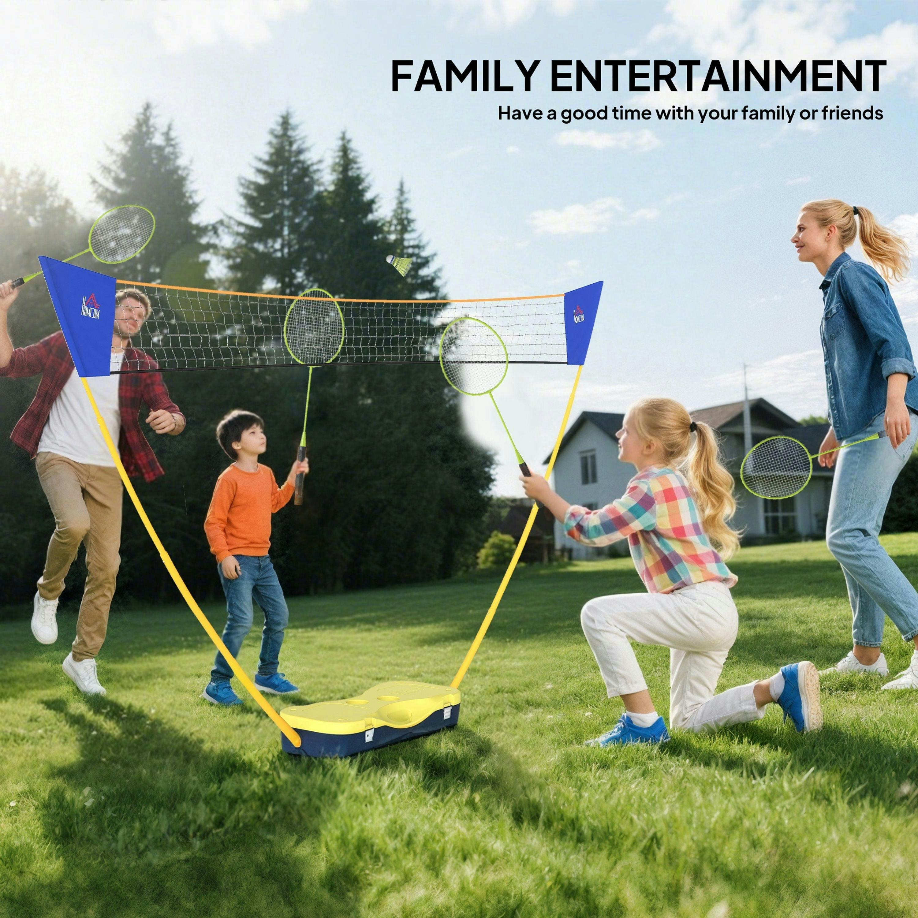 HOMCOM Foldable Badminton Net Set w/ 2 Pairs of Rackets 2 Nylon Shuttlecocks , view 4 of 6