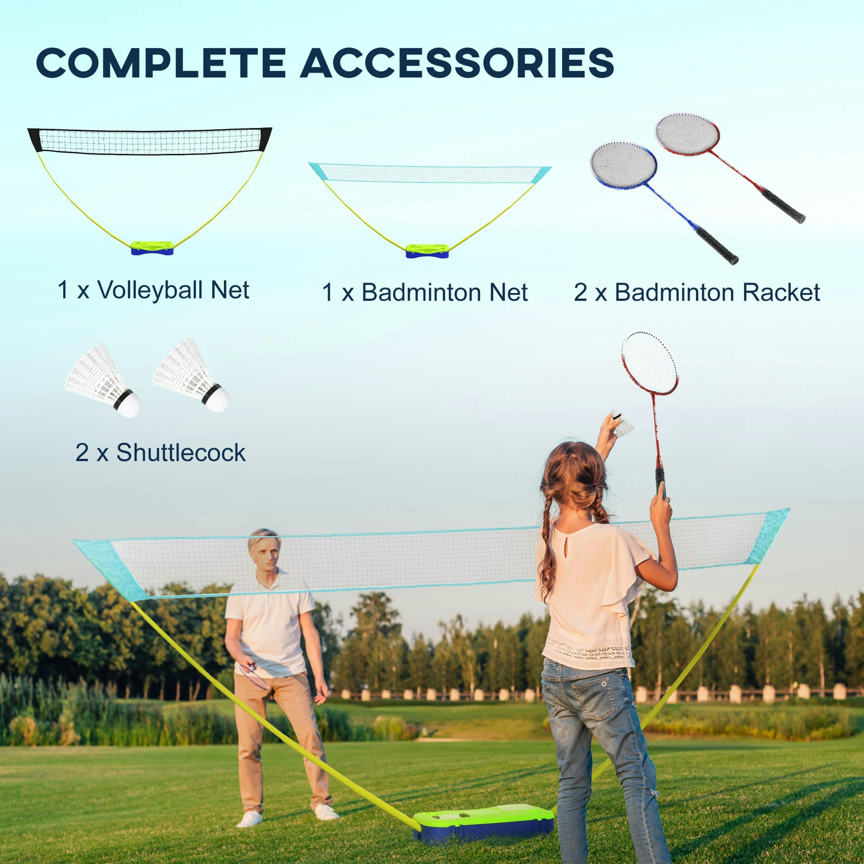 SPORTNOW Portable Badminton Net Set w/ Volleyball Net, Rackets, Shuttlecocks , view 6 of 6