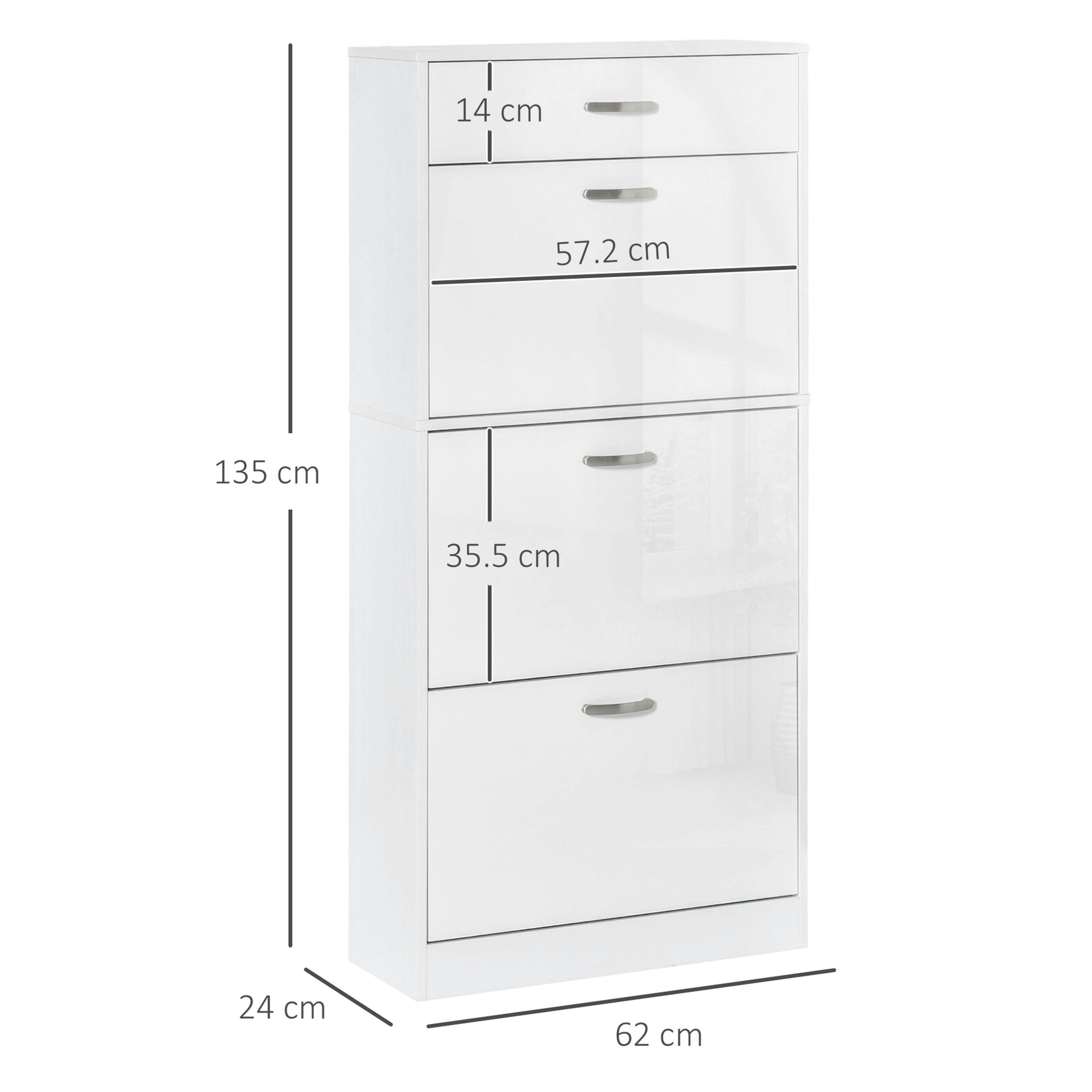 HOMCOM High Gloss Shoe Cabinet w/ 4 Drawers Shoe Storage Organizer for 18 Pairs , view 3 of 5